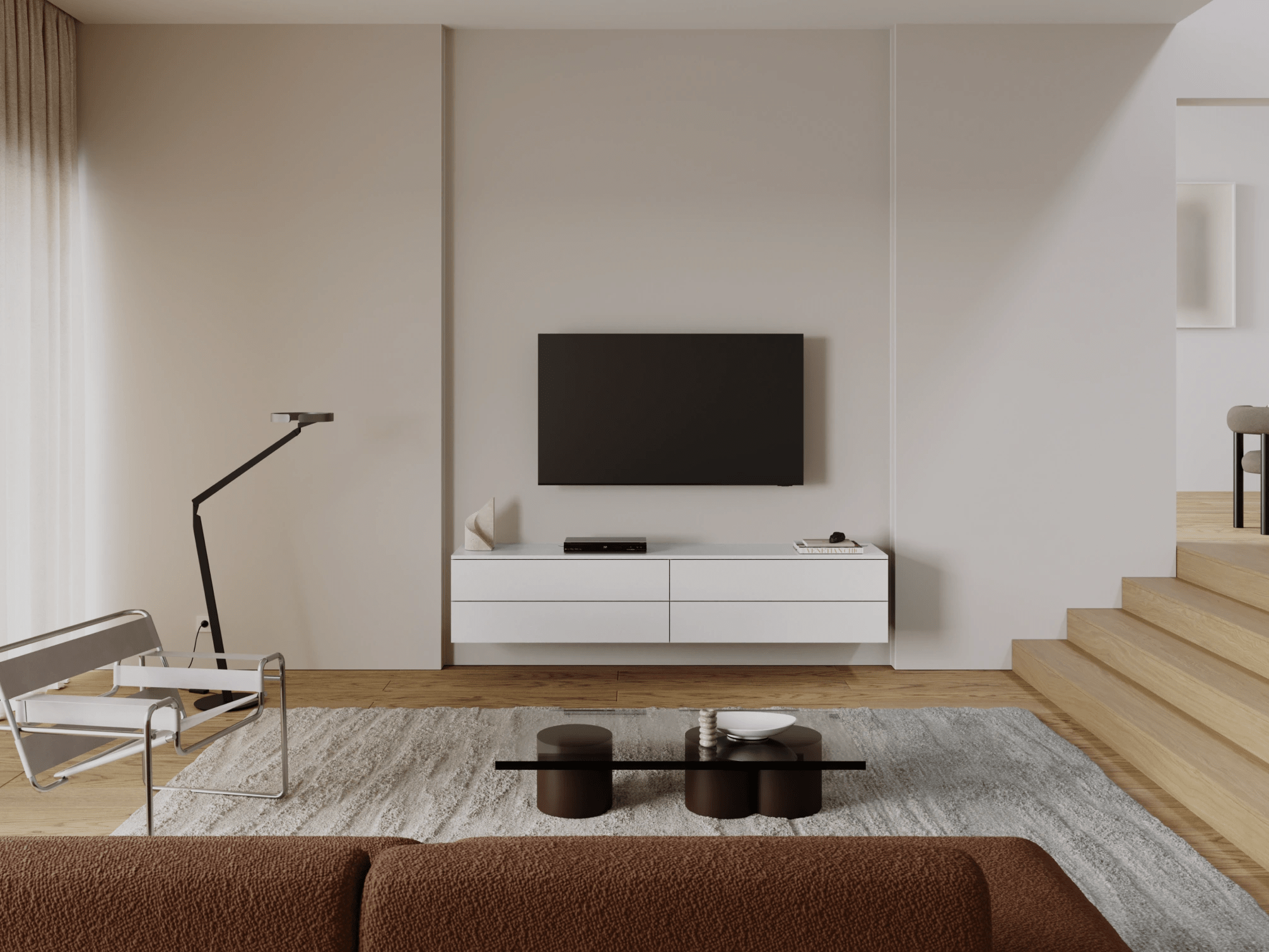 Tv Stand in White with External Drawers 1