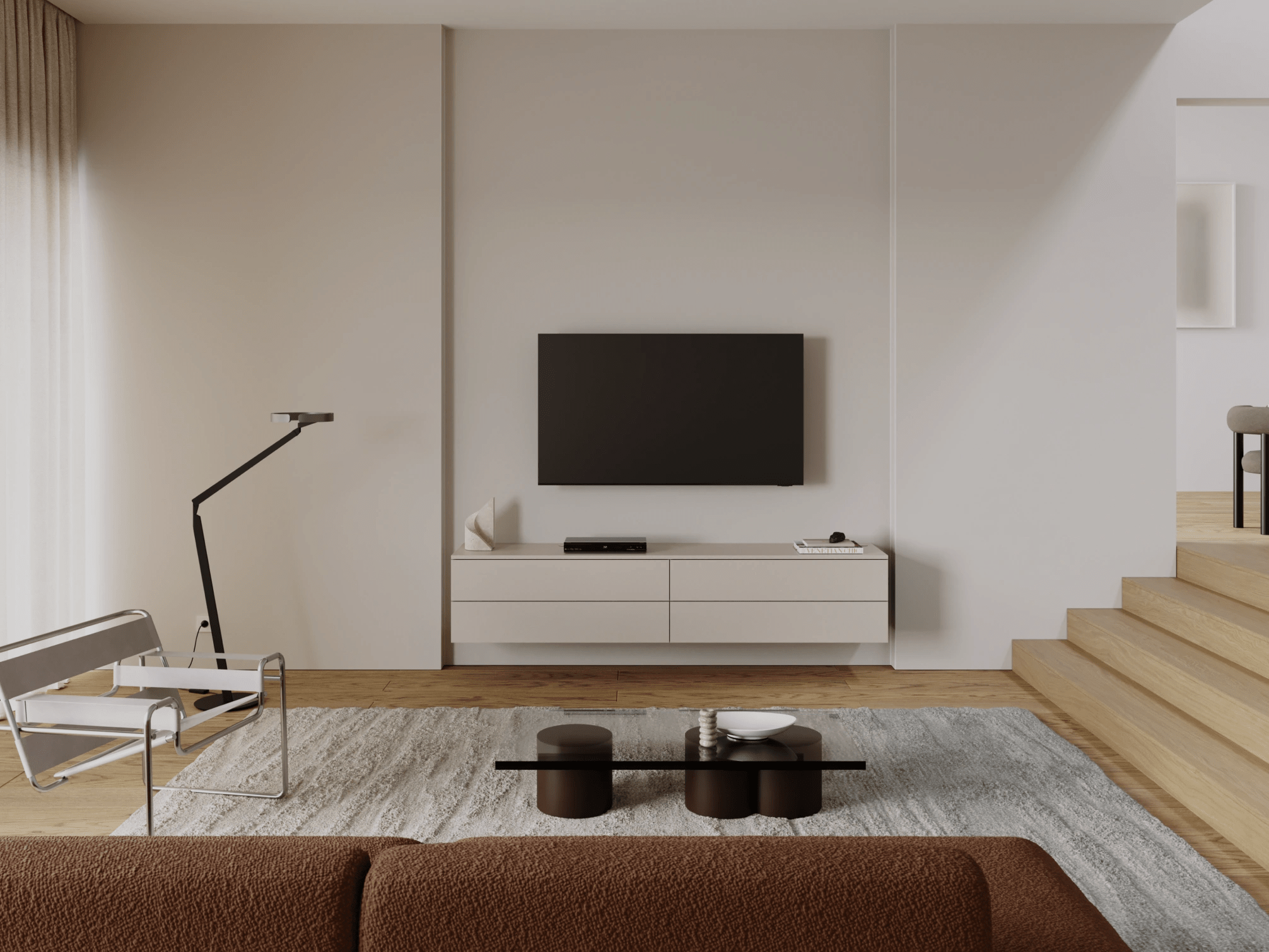 Tv Stand in Beige with External Drawers 1