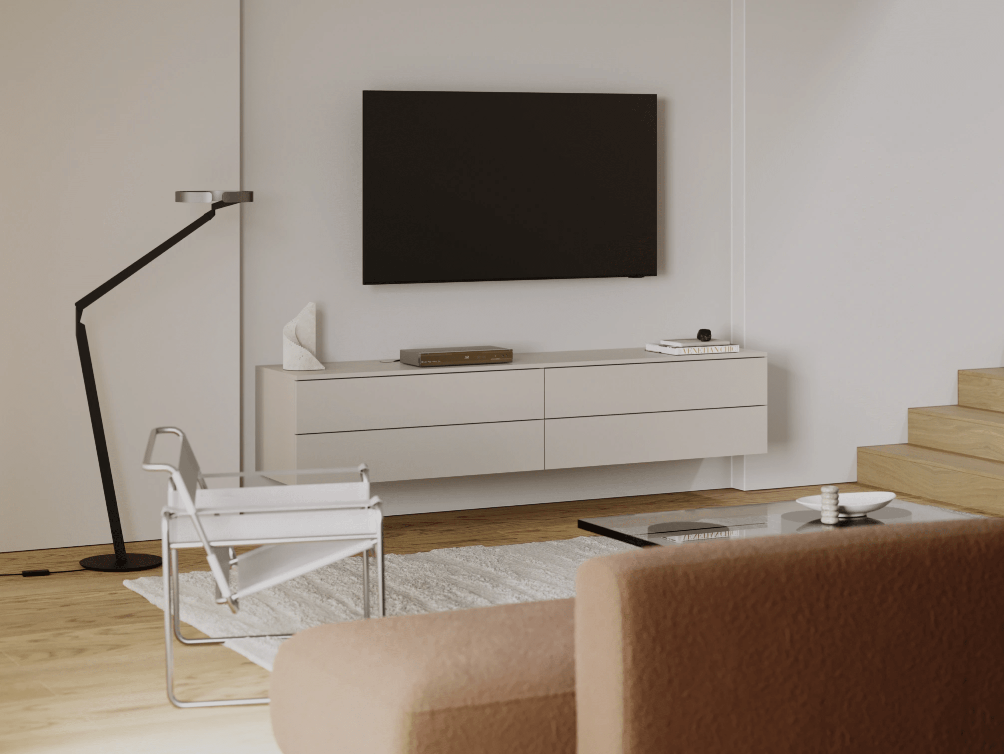 Tv Stand in Beige with External Drawers 2