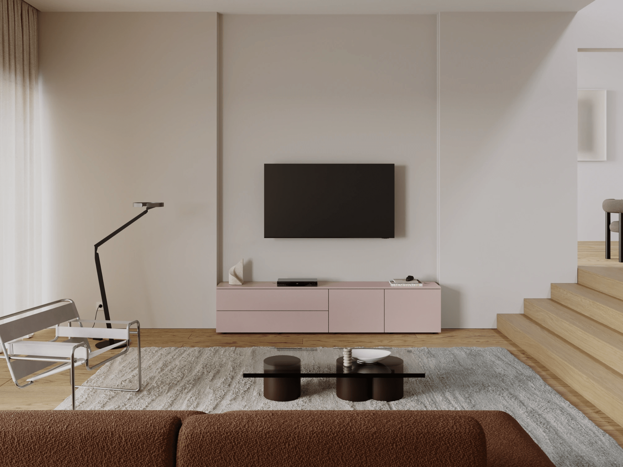 Tv Stand in Pink with External Drawers 1