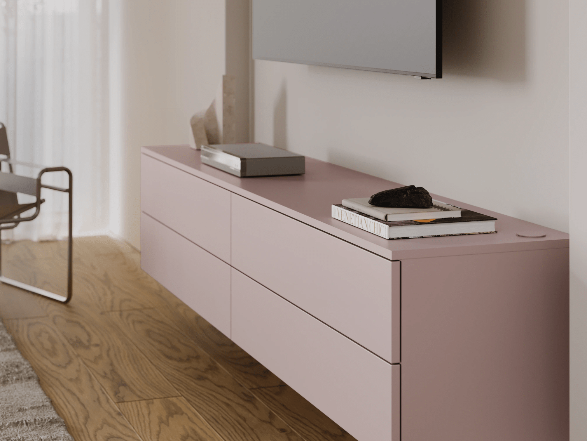 Tv Stand in Pink with External Drawers 3