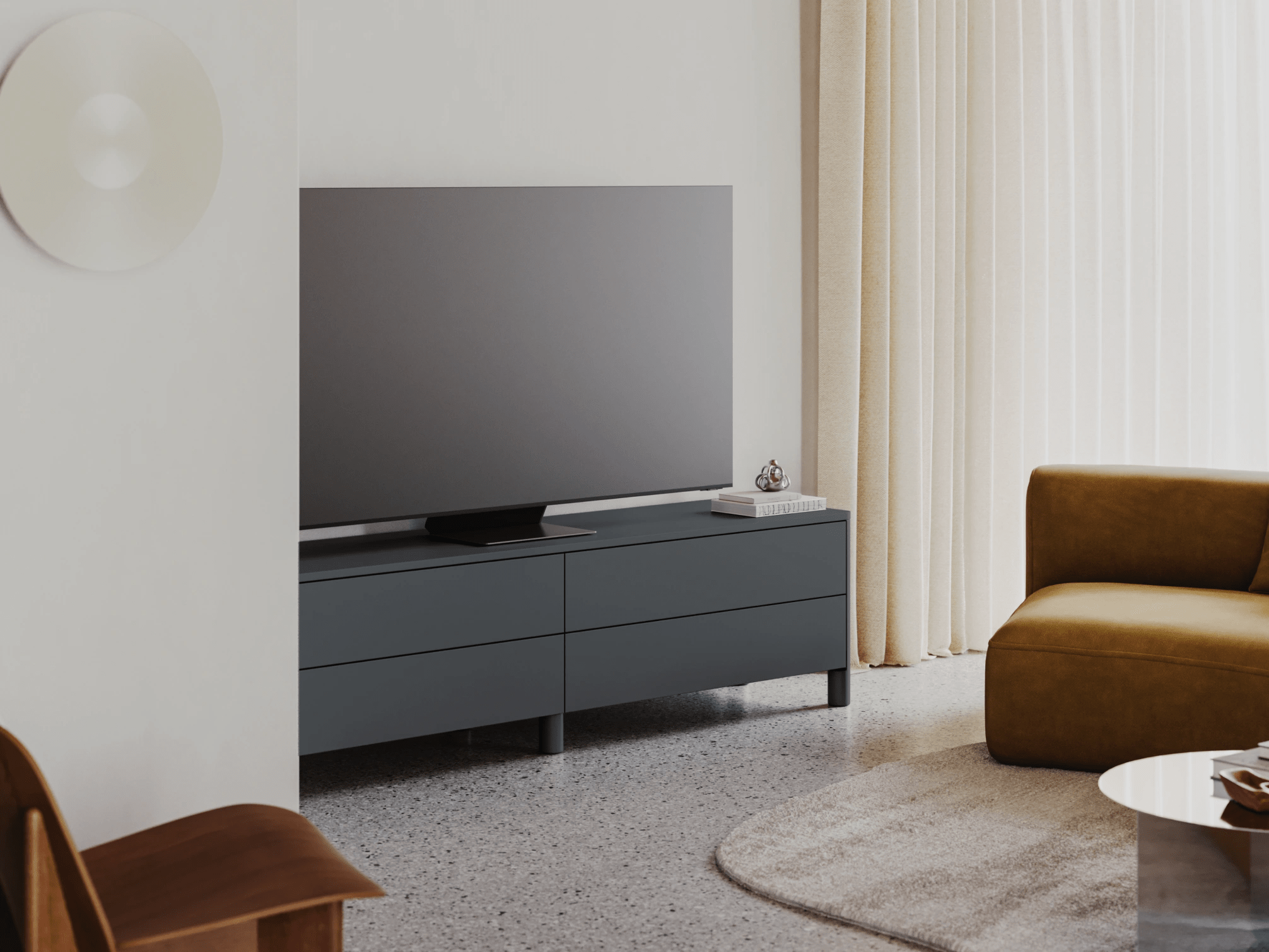 Tv Stand in Graphite with External Drawers 2