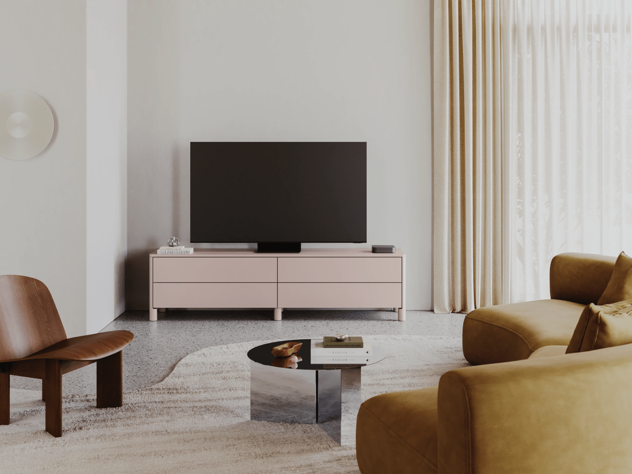 Tv Stand in Pink with External Drawers 1