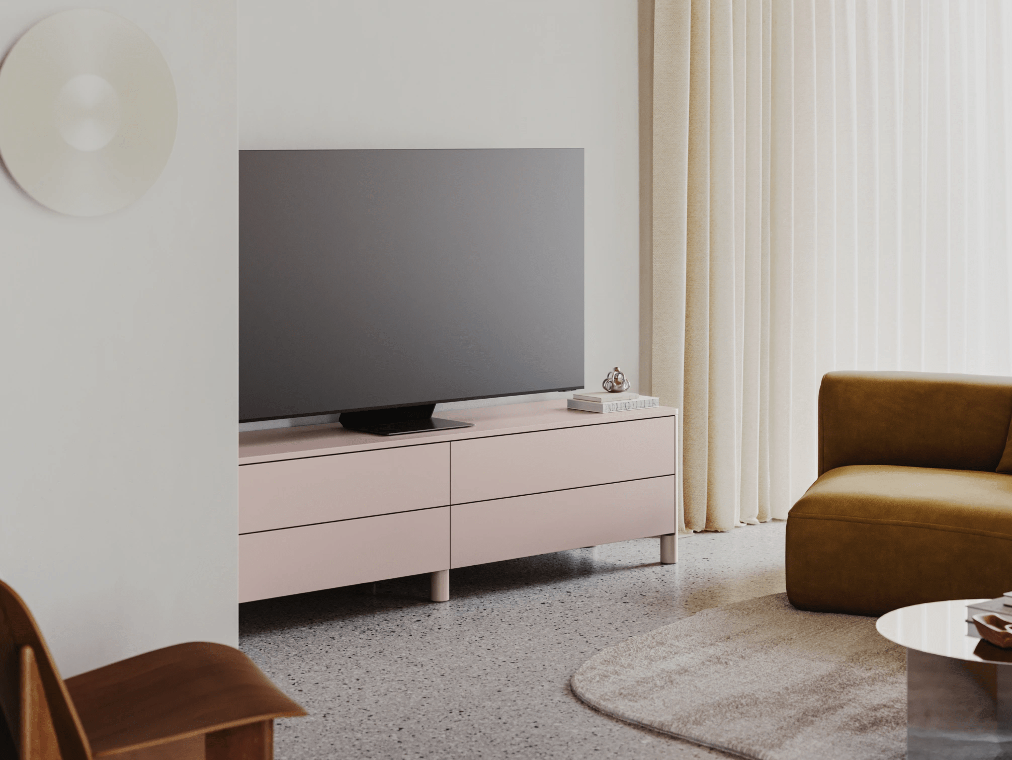 Tv Stand in Pink with External Drawers 2