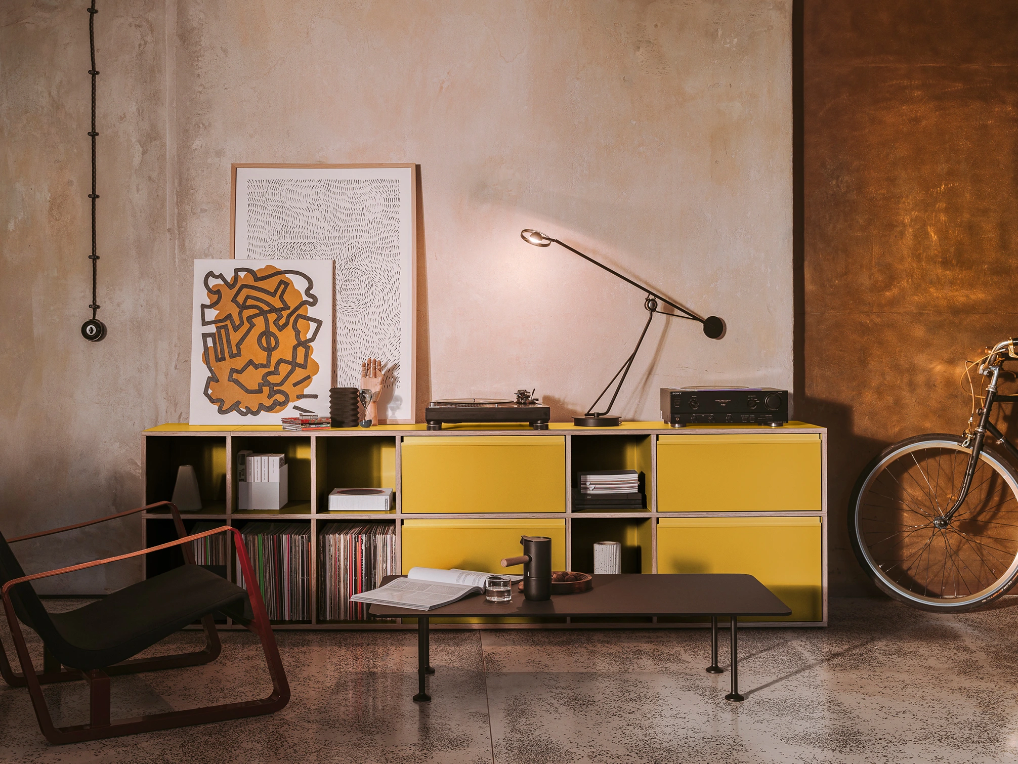 Vinyl Storage in Yellow with Doors and Drawers 1