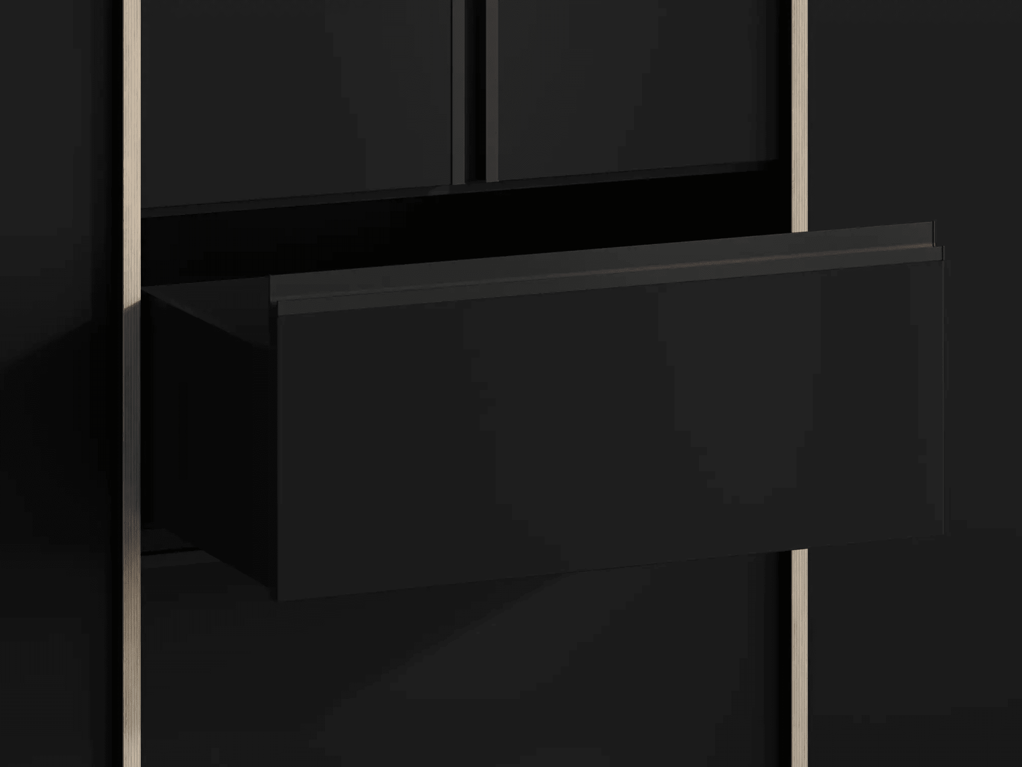 Stor Svart Plywood Vägglagring med Externa Lådor - 278x227x36cm 5