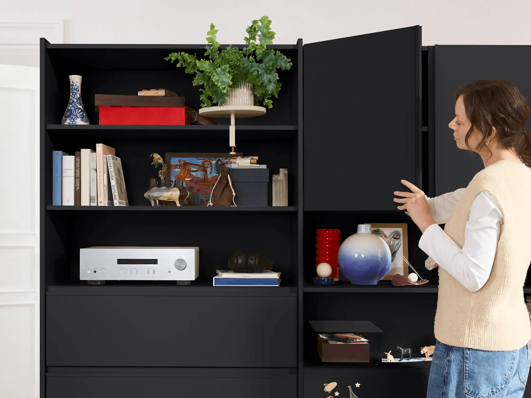 Wall Storage in Black with Internal and External Drawers 2