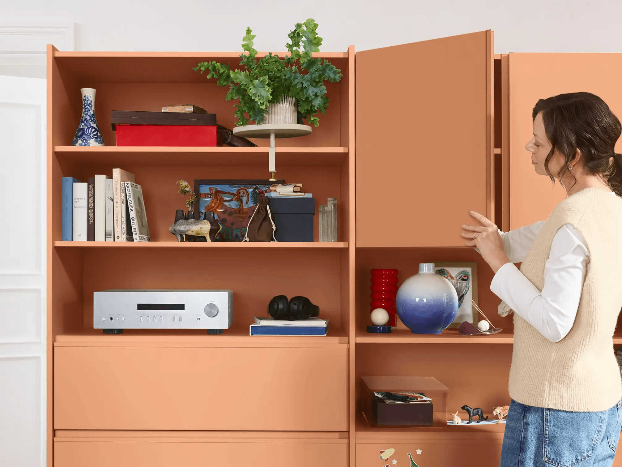 Wall Storage in Brown with Internal Drawers and Rail 2