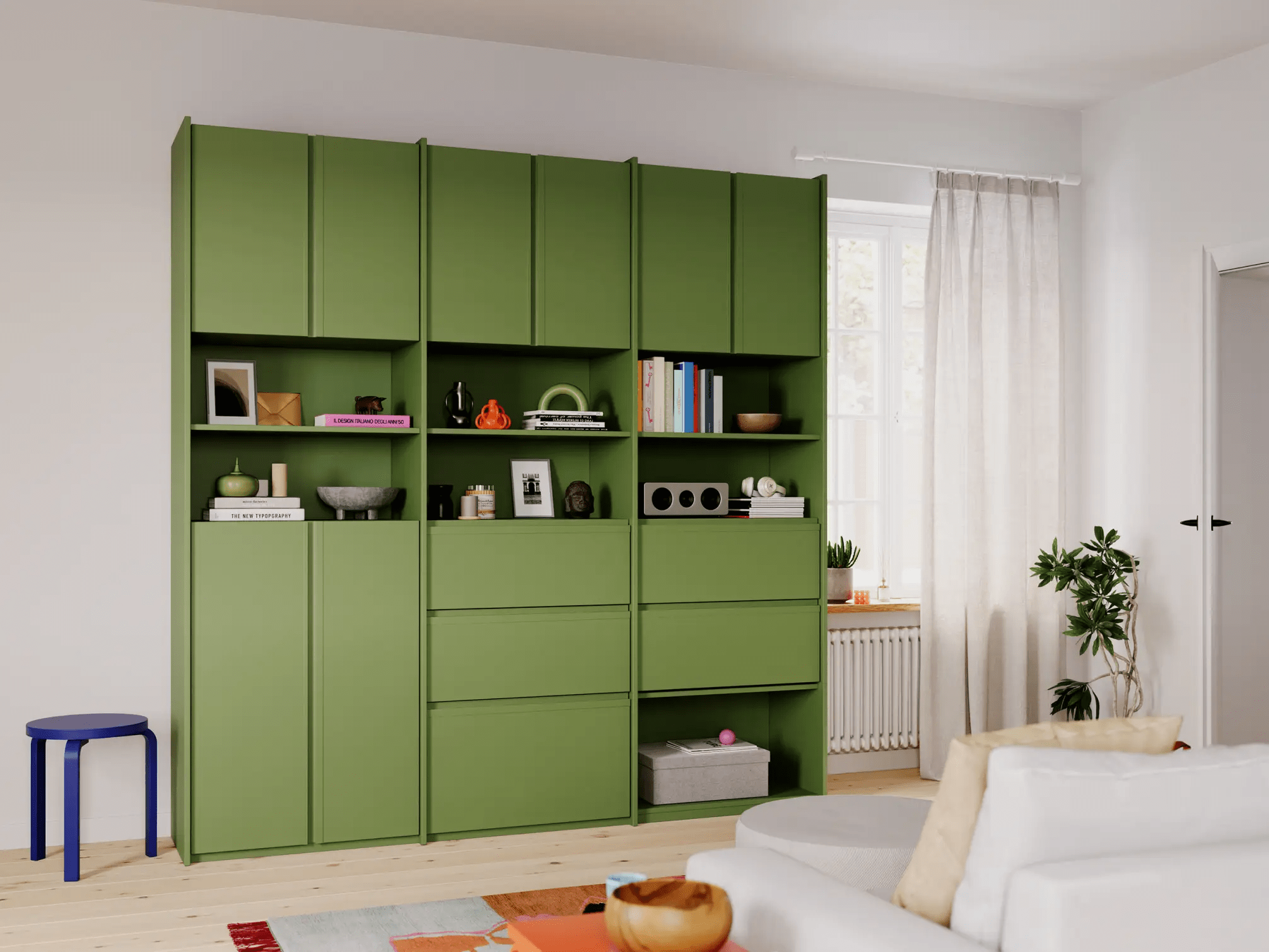 Wall Storage in Green with Rail 1