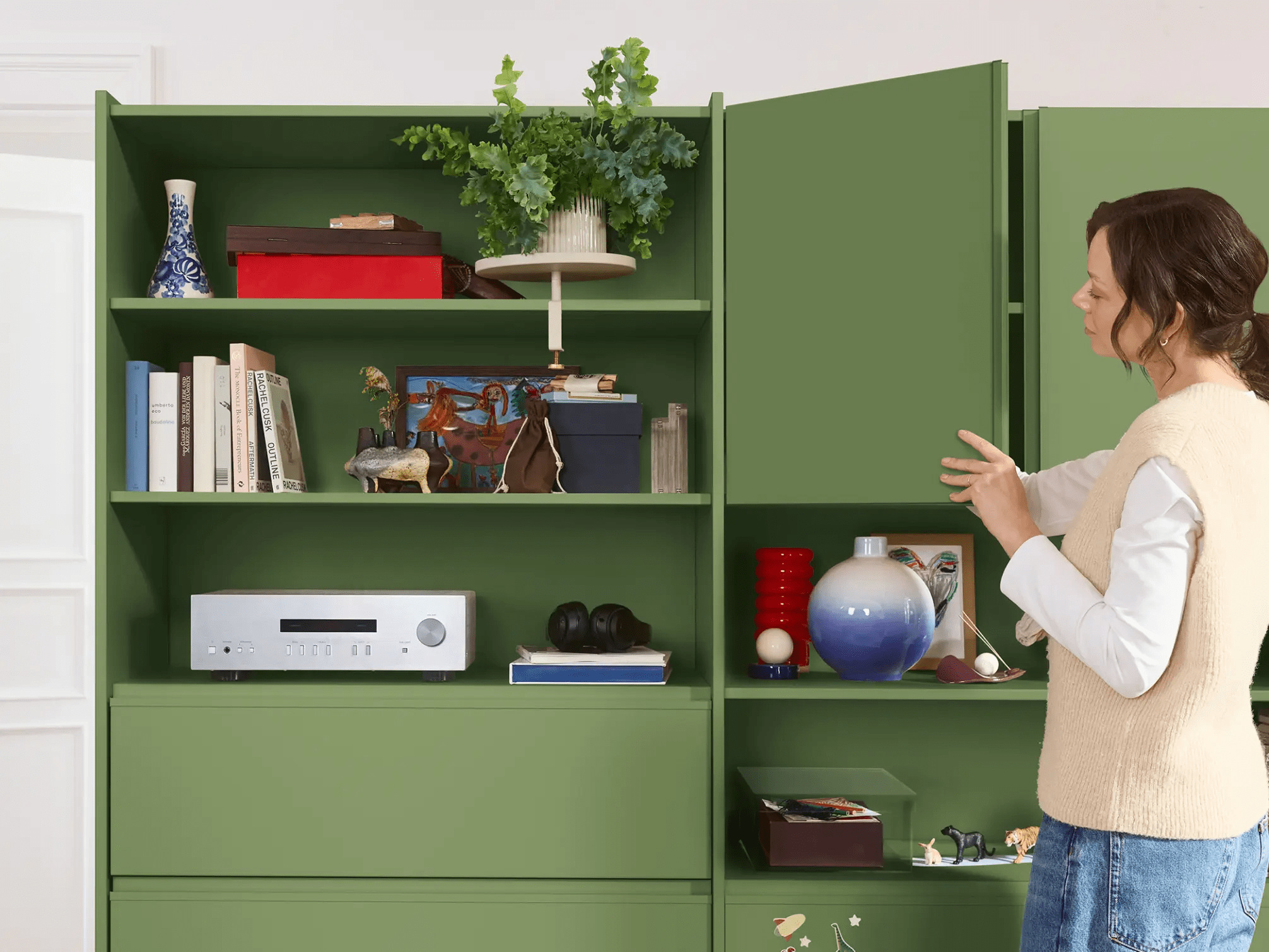 Wall Storage in Green with Internal Drawers 2