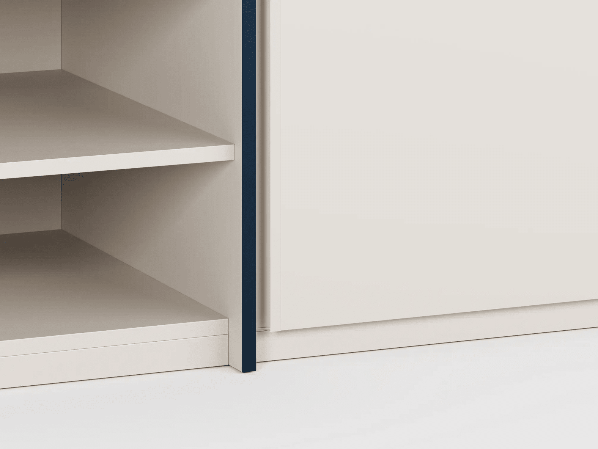 Wall Storage in Sand and Blue with External Drawers and Rail 4