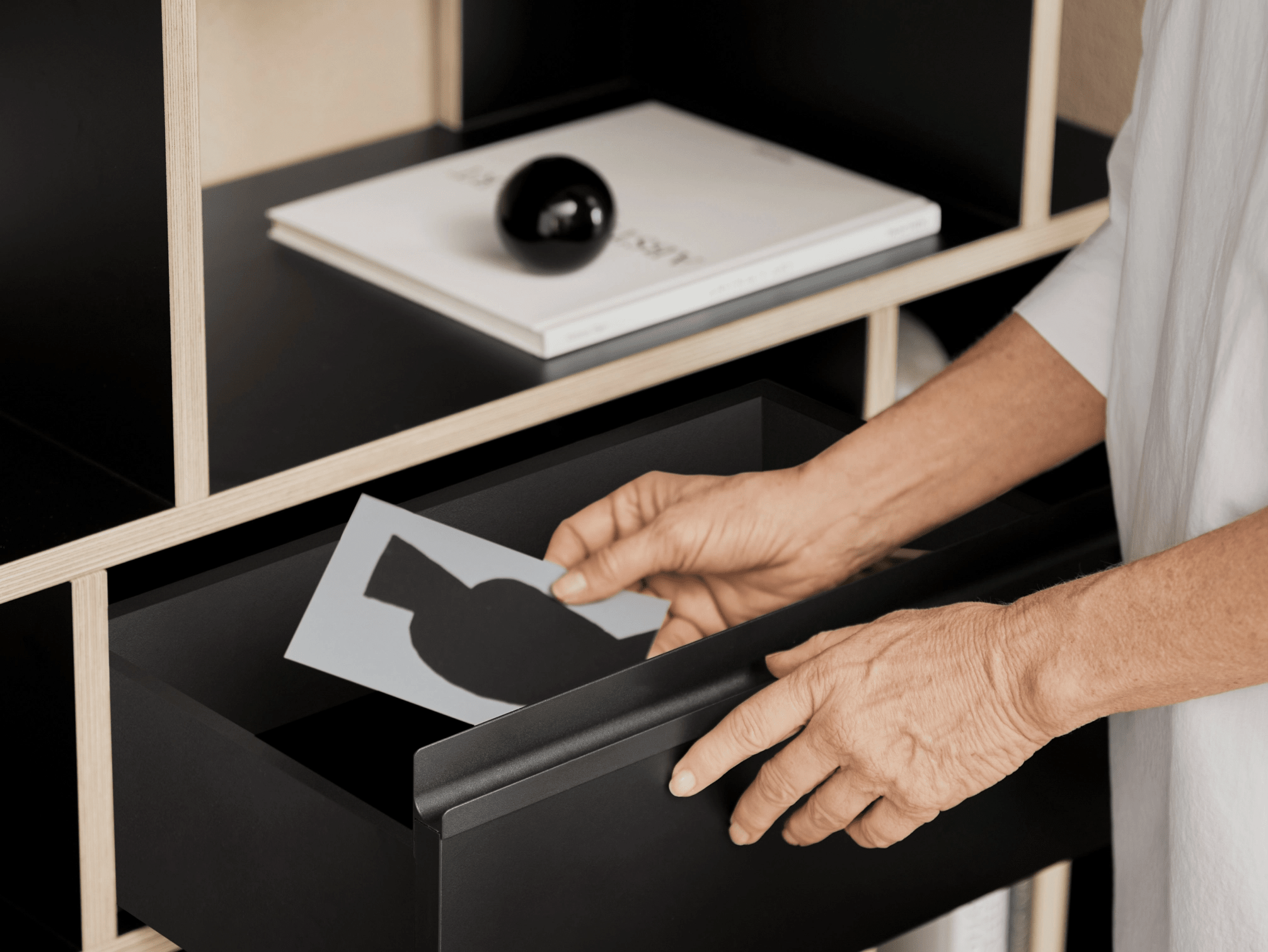 Wall Storage in Black with Drawers 3