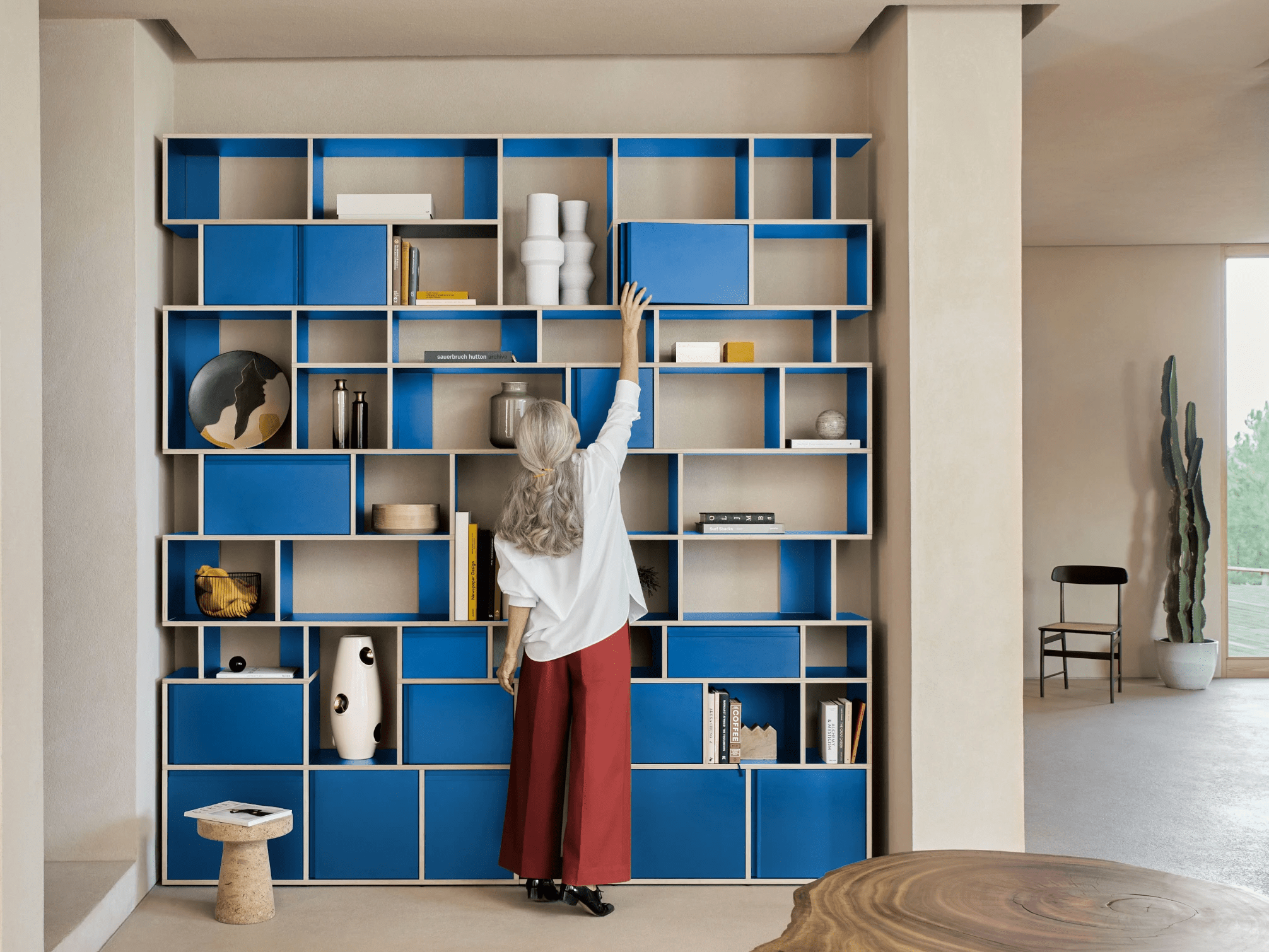 Wall Storage in Blue with Doors and Bottom Storage 1