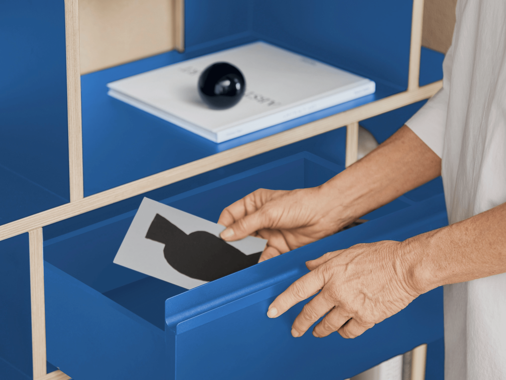 Wall Storage in Blue with Doors and Drawers 3