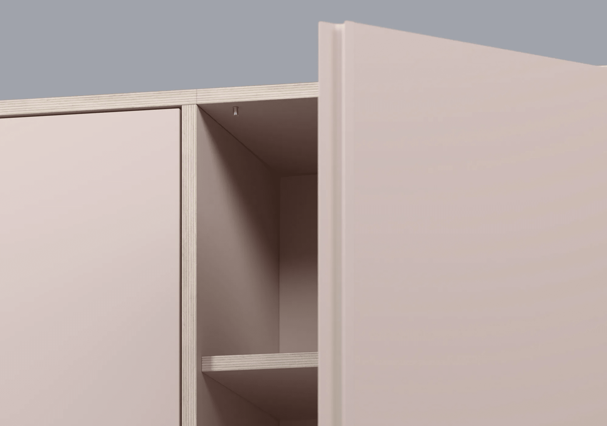 Regalsystem in Rosa mit Türen und Schubladen 6