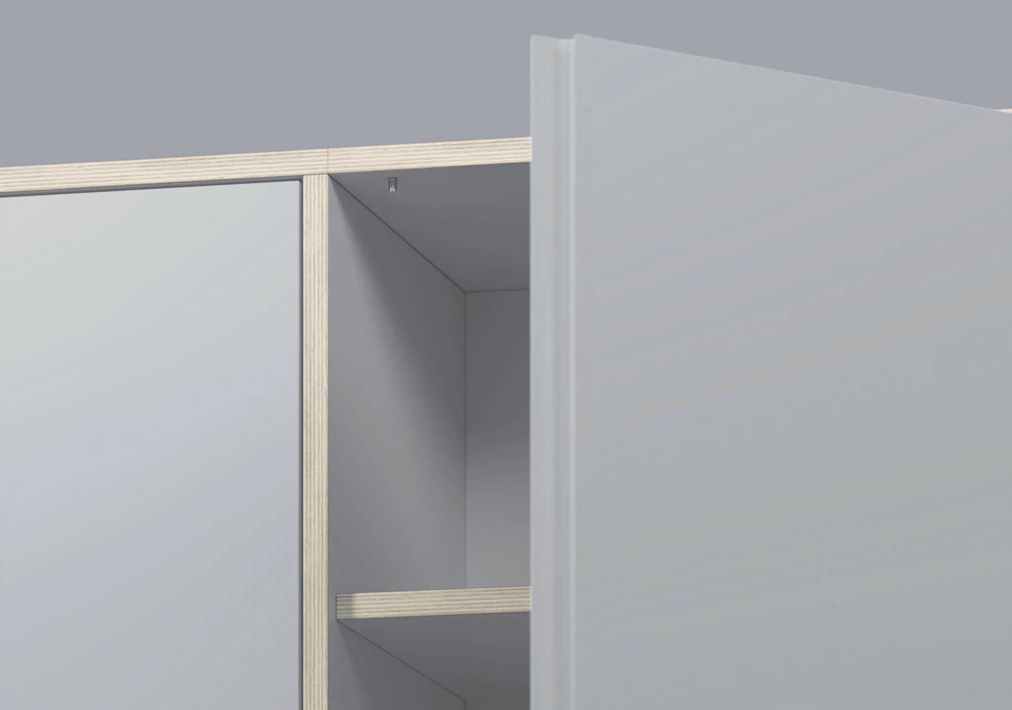 Regalsystem in Grau mit Türen und Schubladen 6