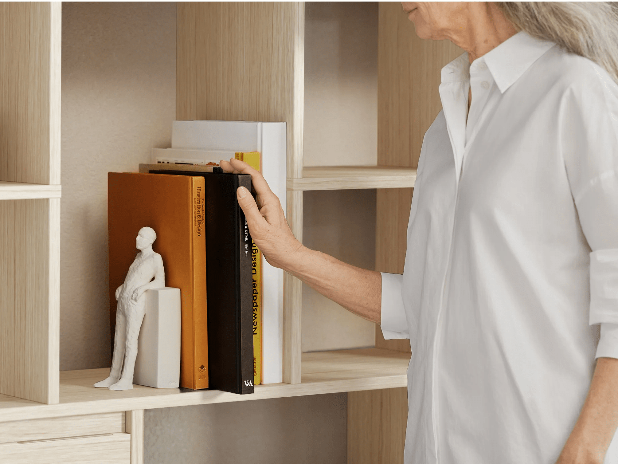 Wall Storage in White Oak with Drawers 3