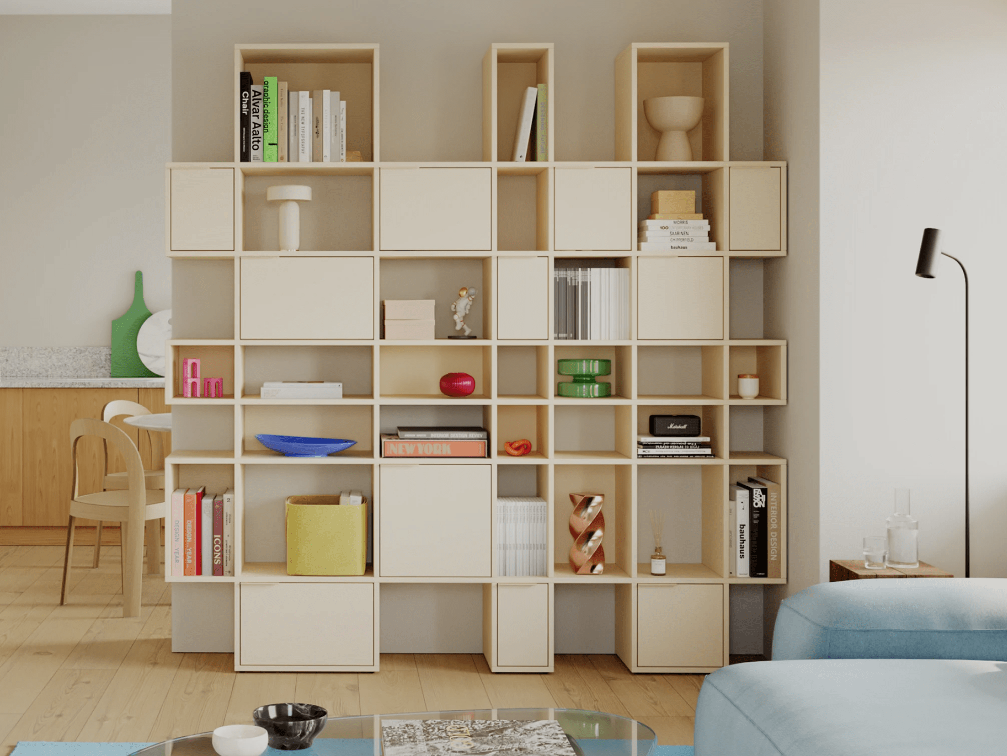 Wall Storage in Beige with Doors and Backpanels 1