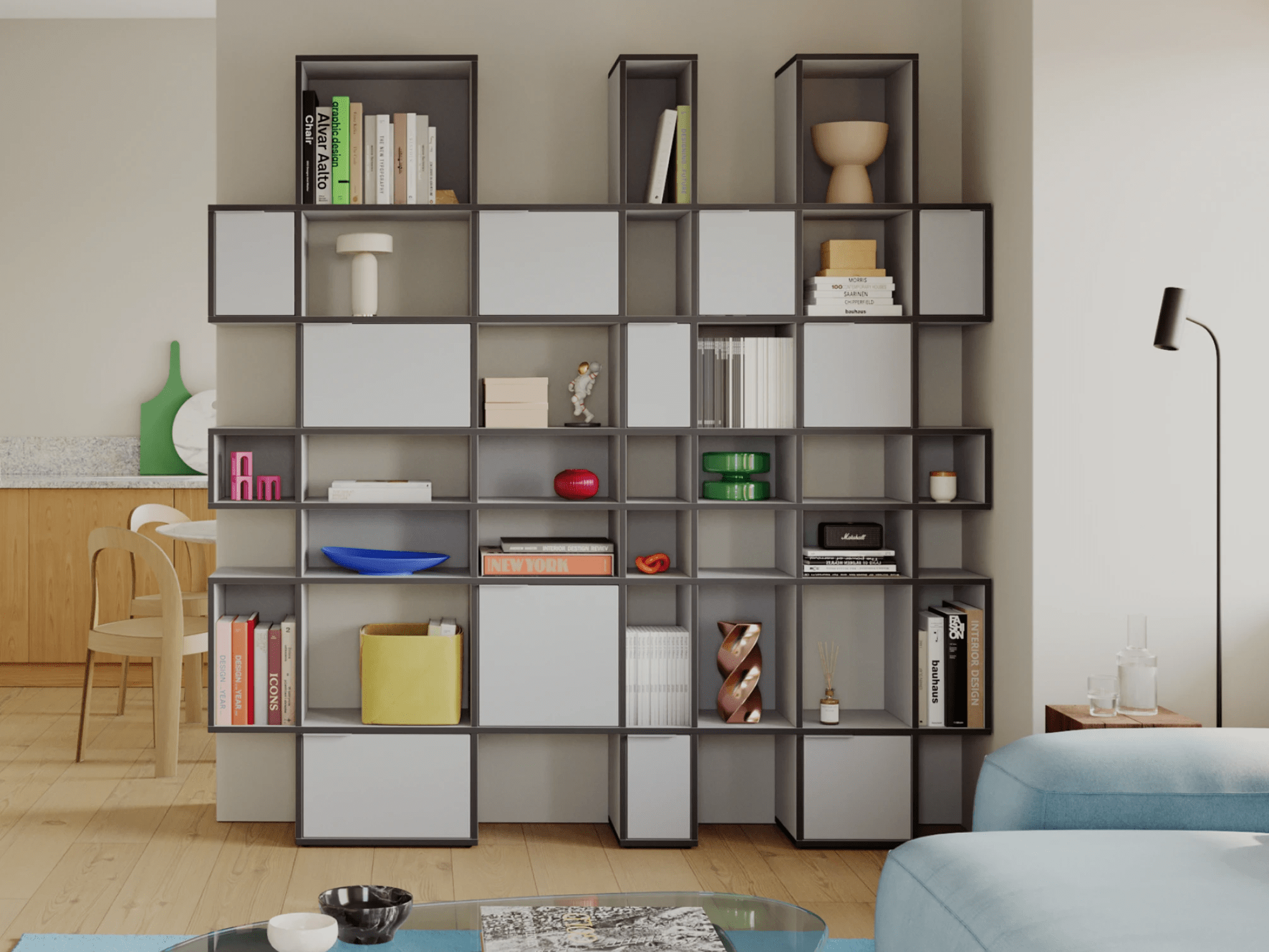 Wall Storage in Grey with Drawers 1