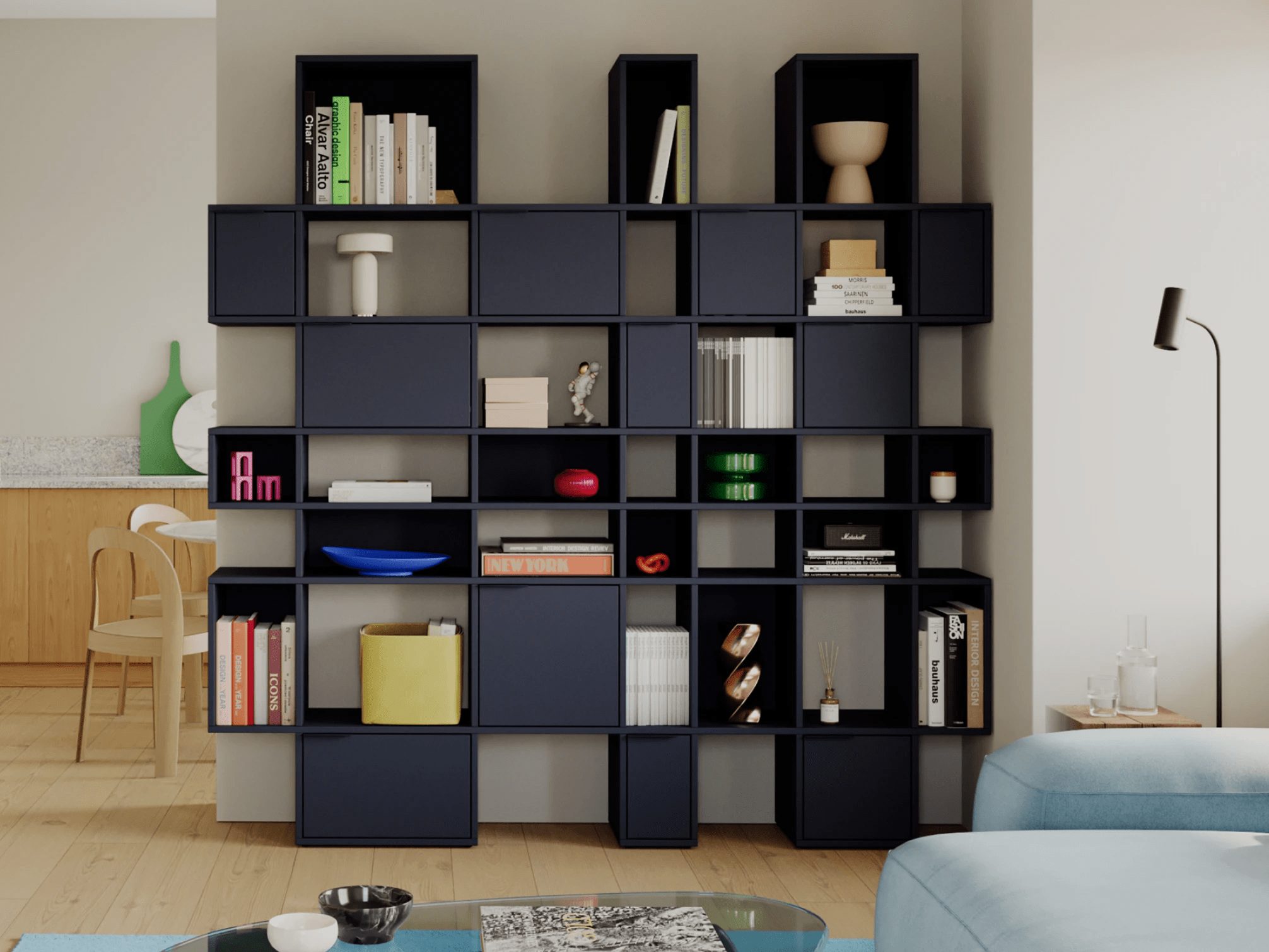 Wall Storage in Blue with Drawers 1