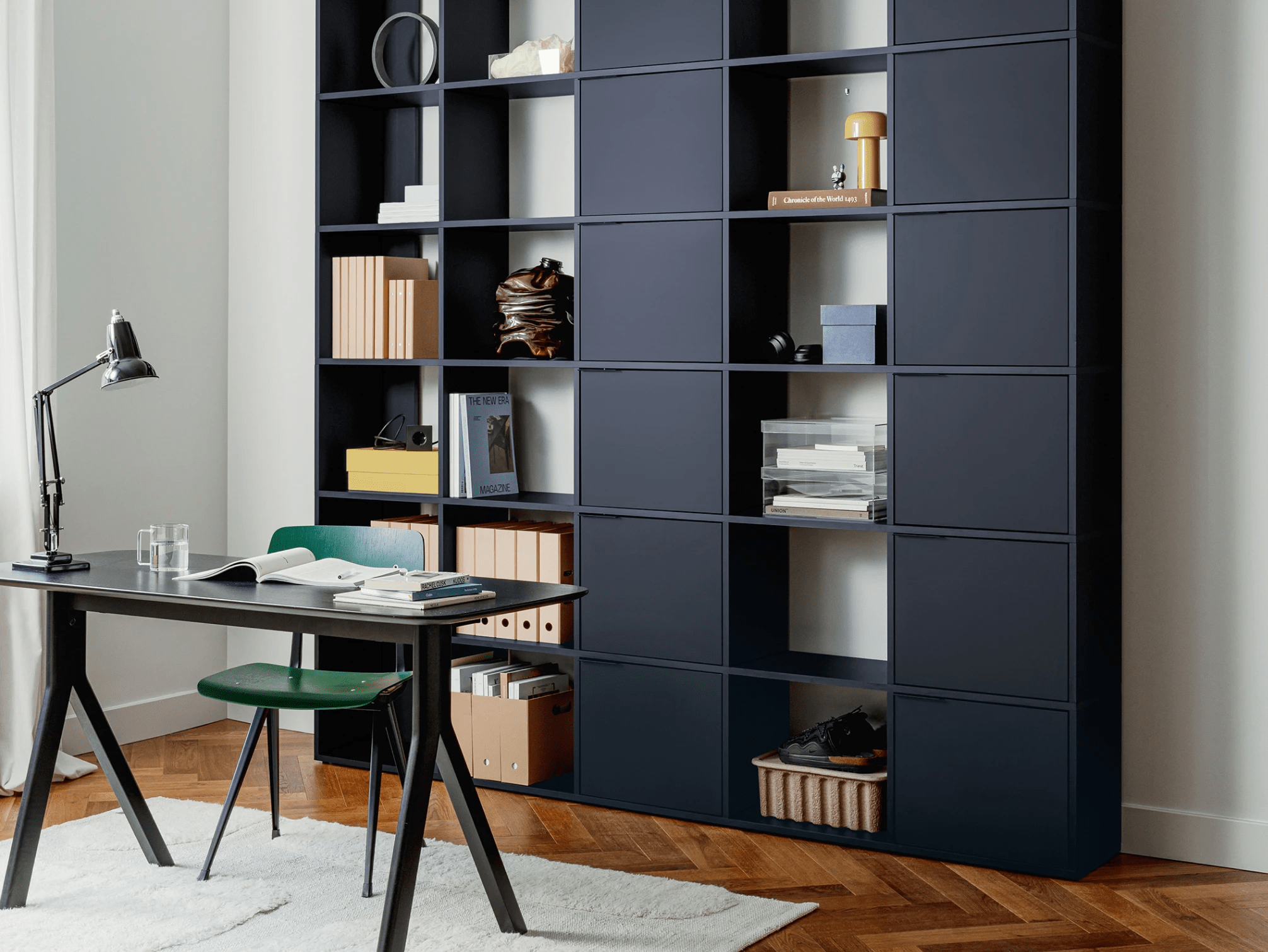 Wall Storage in Blue with Doors and Drawers 2