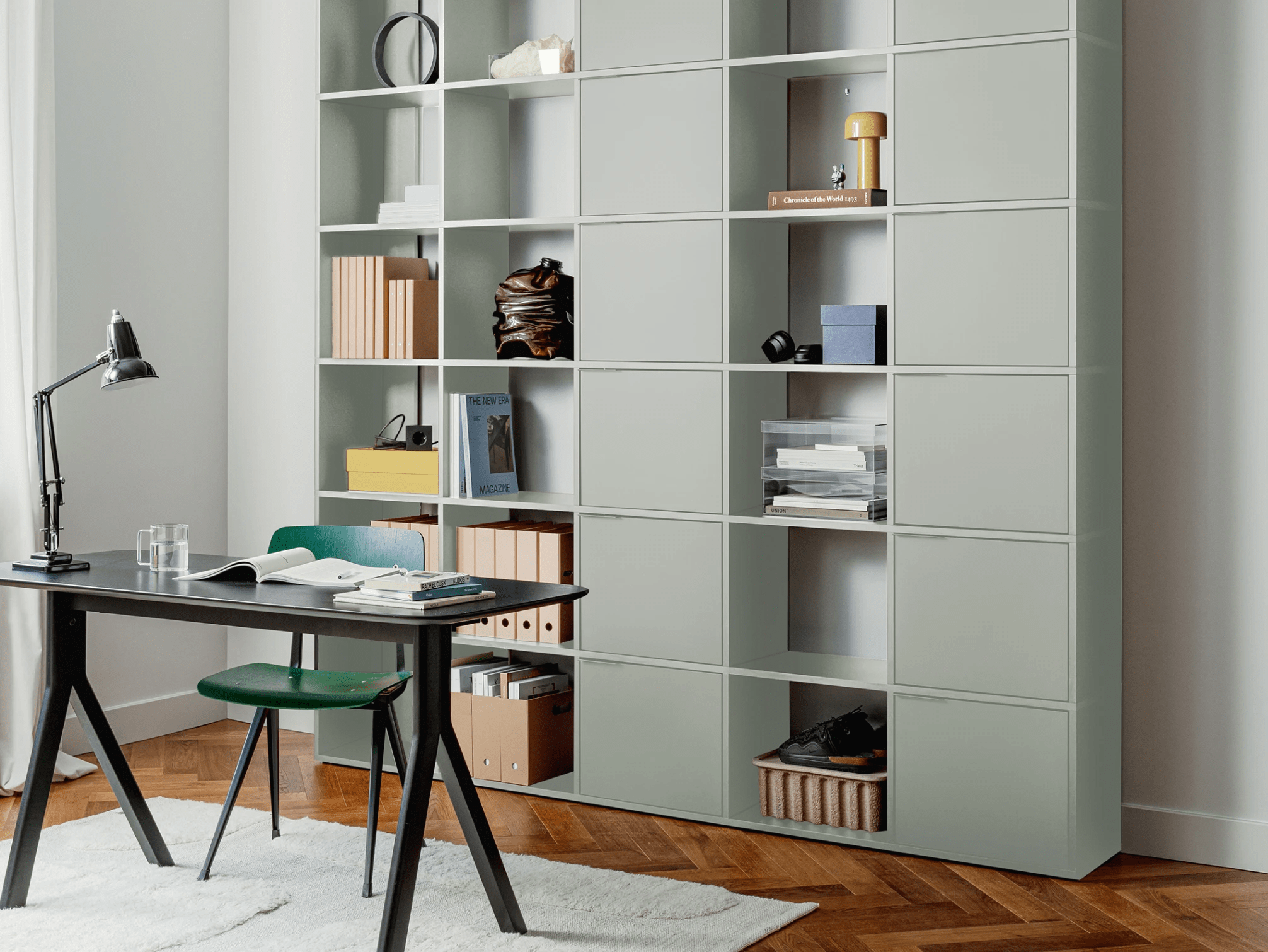 Wall Storage in Green with Doors and Drawers 2