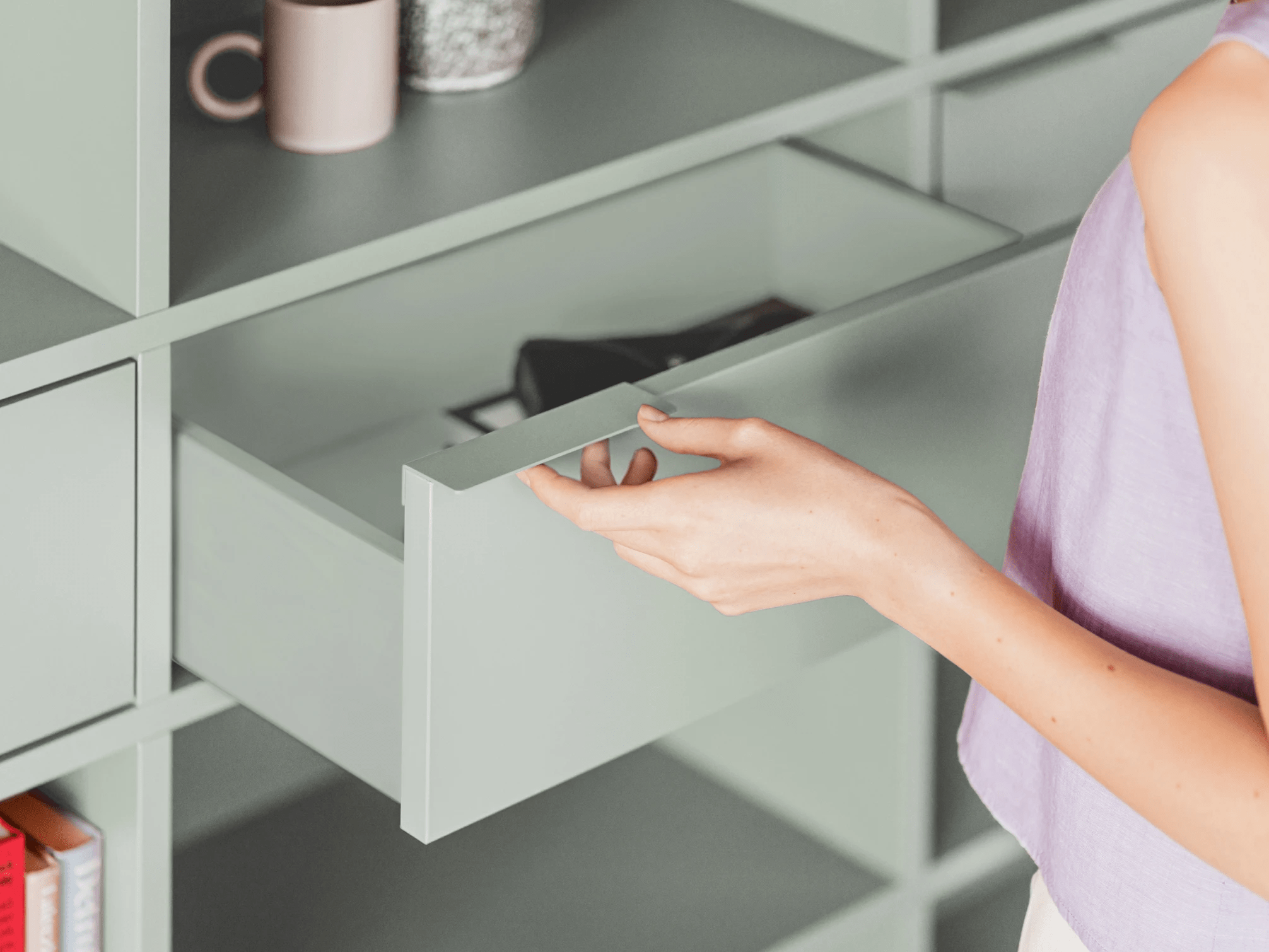 Wall Storage in Green with Doors and Drawers 3