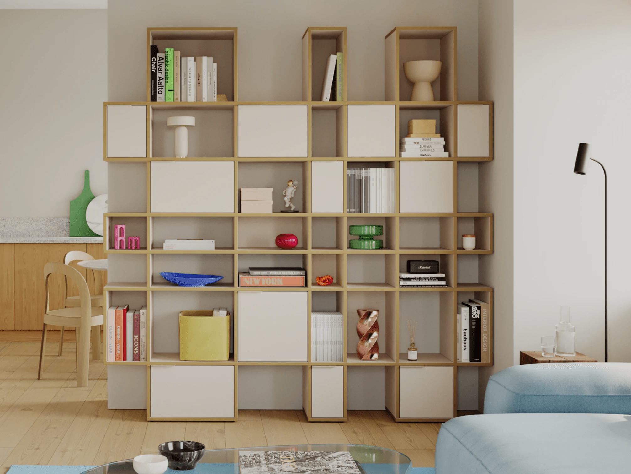 Wall Storage in Sand and Yellow with Drawers 1