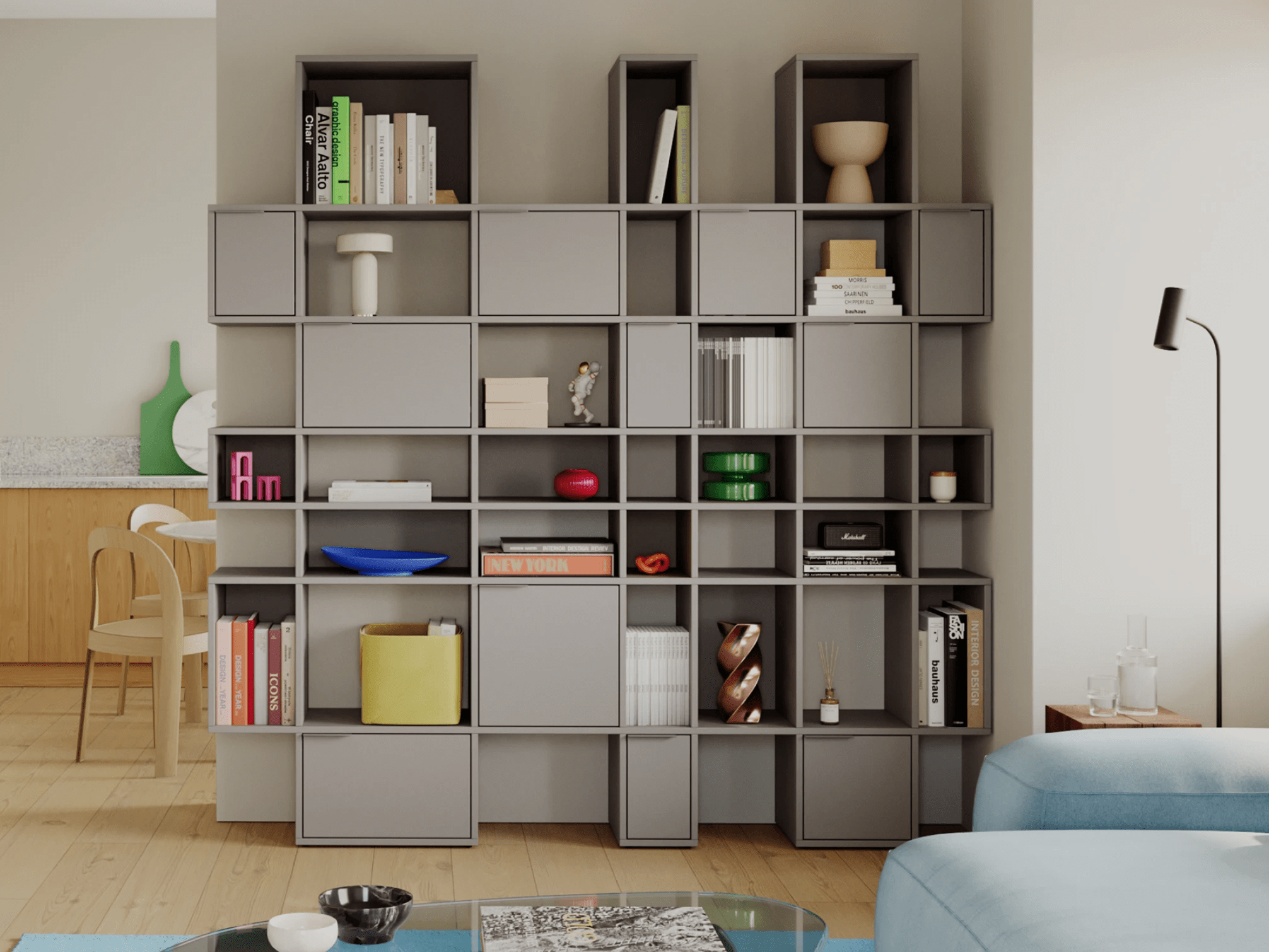 Wall Storage in Stone Grey with Doors and Backpanels 1