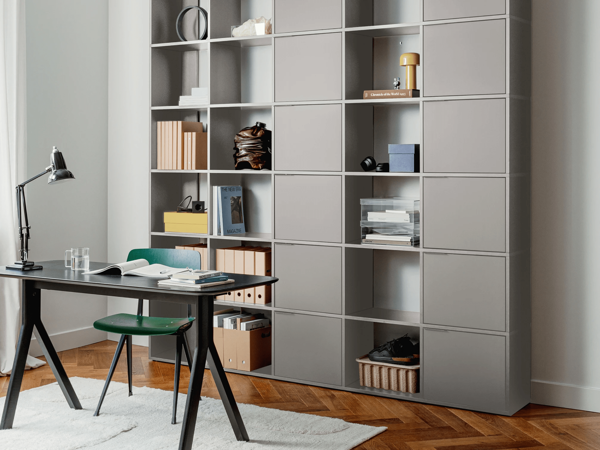 Wall Storage in Stone Grey with Doors and Drawers 2