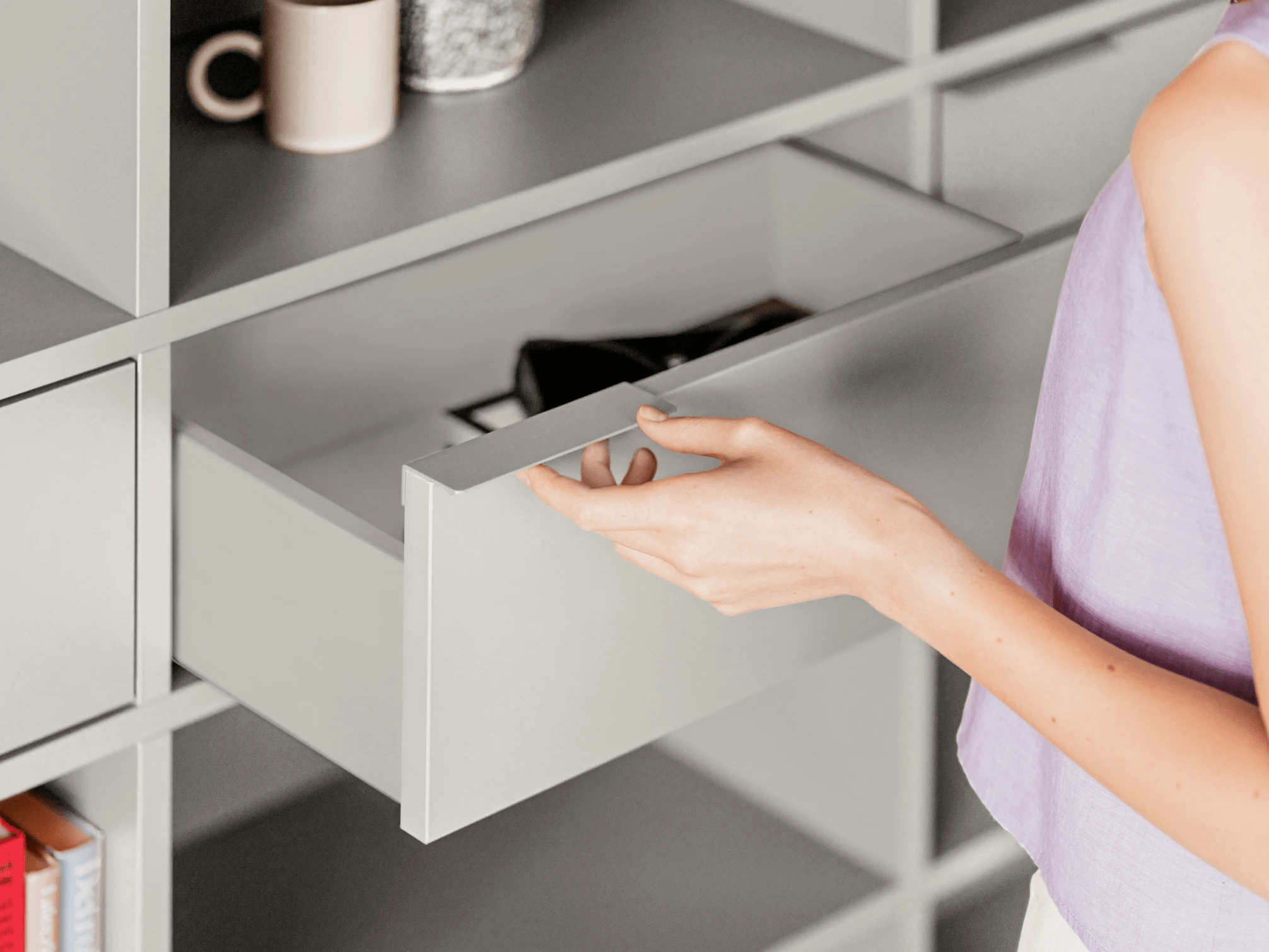 Wall Storage in Stone Grey with Doors and Drawers 3