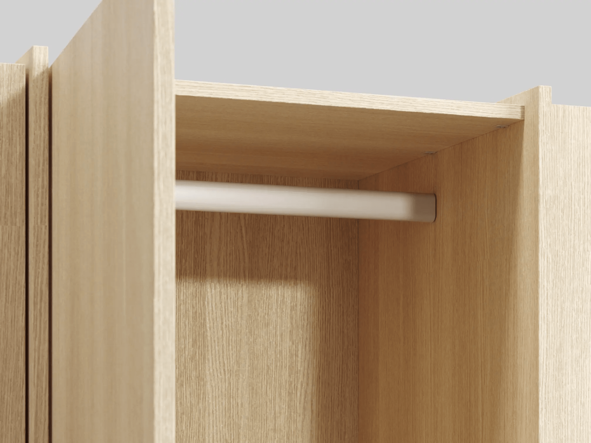 Wardrobe in Light Wood Effect with External Drawers and Rail 7