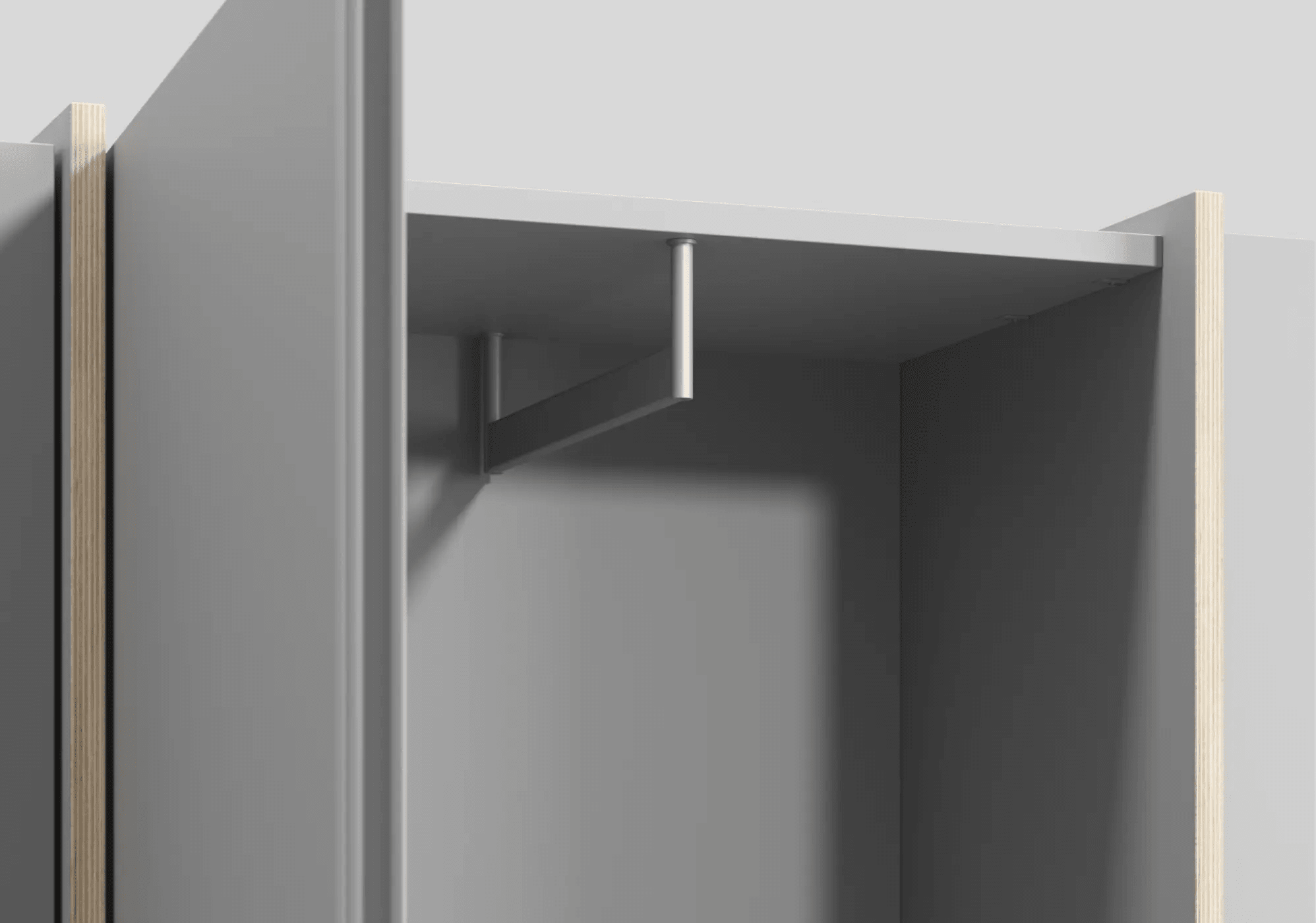 Wysoka Wąska z 3 drzwiami szafa szary z szufladami wewnętrznymi oraz drążkiem - 190x237x42cm 5