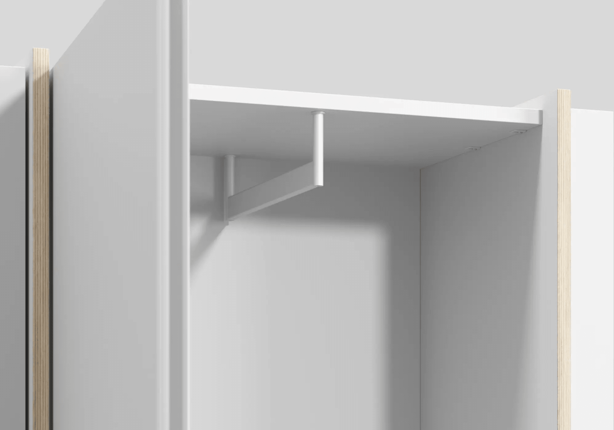 Smal Vit Plywood 3 dörr Garderob med Invändiga Lådor och Skena - 190x197x42cm 5