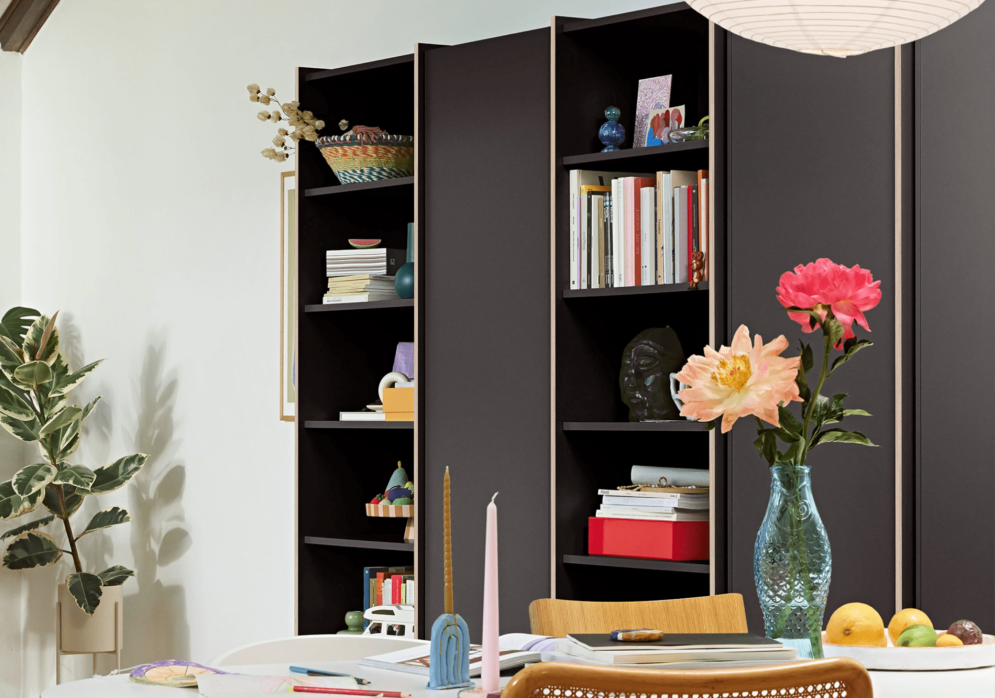 Wardrobe in Black with External Drawers and Rail 3