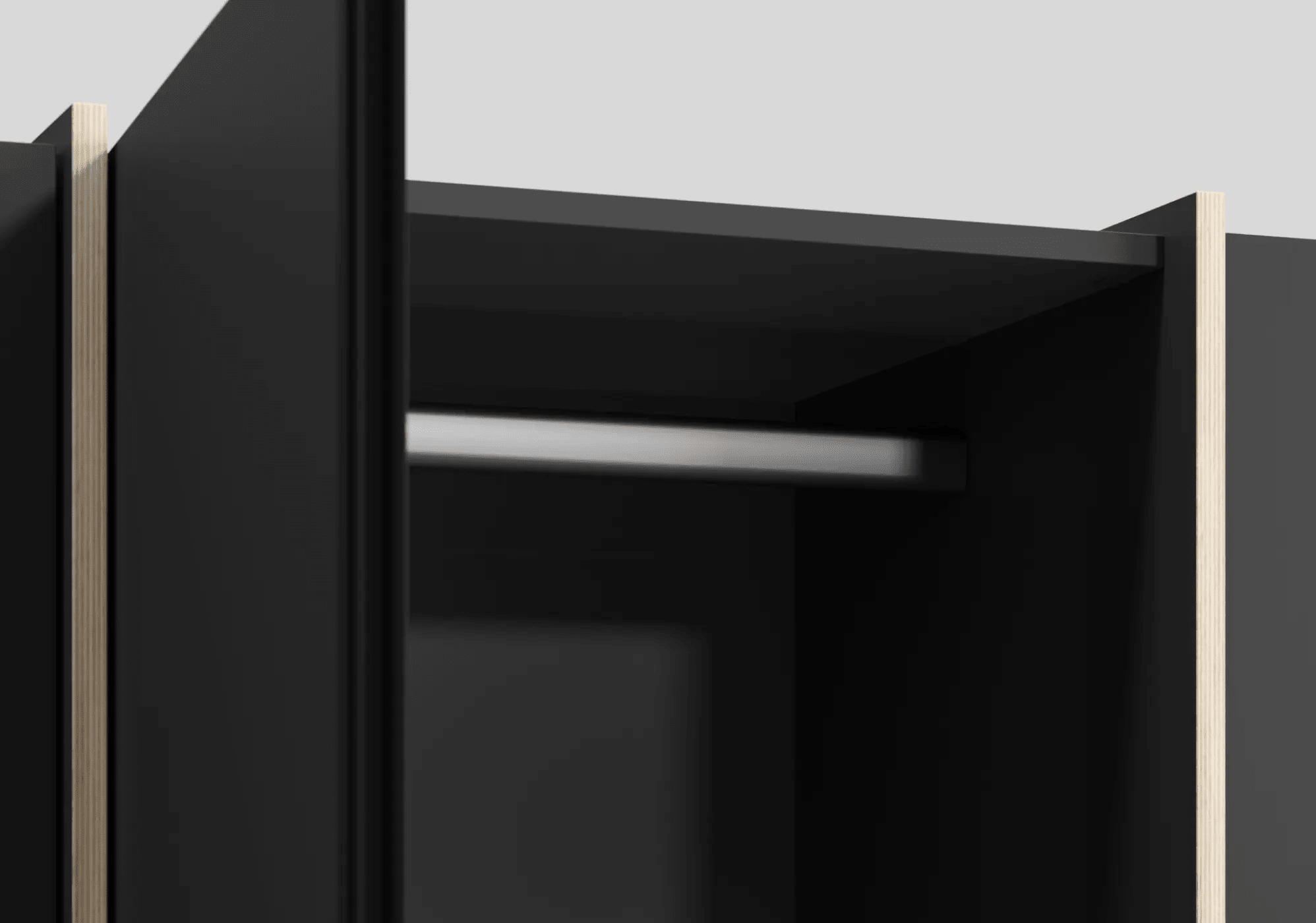 Wardrobe in Black with External Drawers and Rail 5