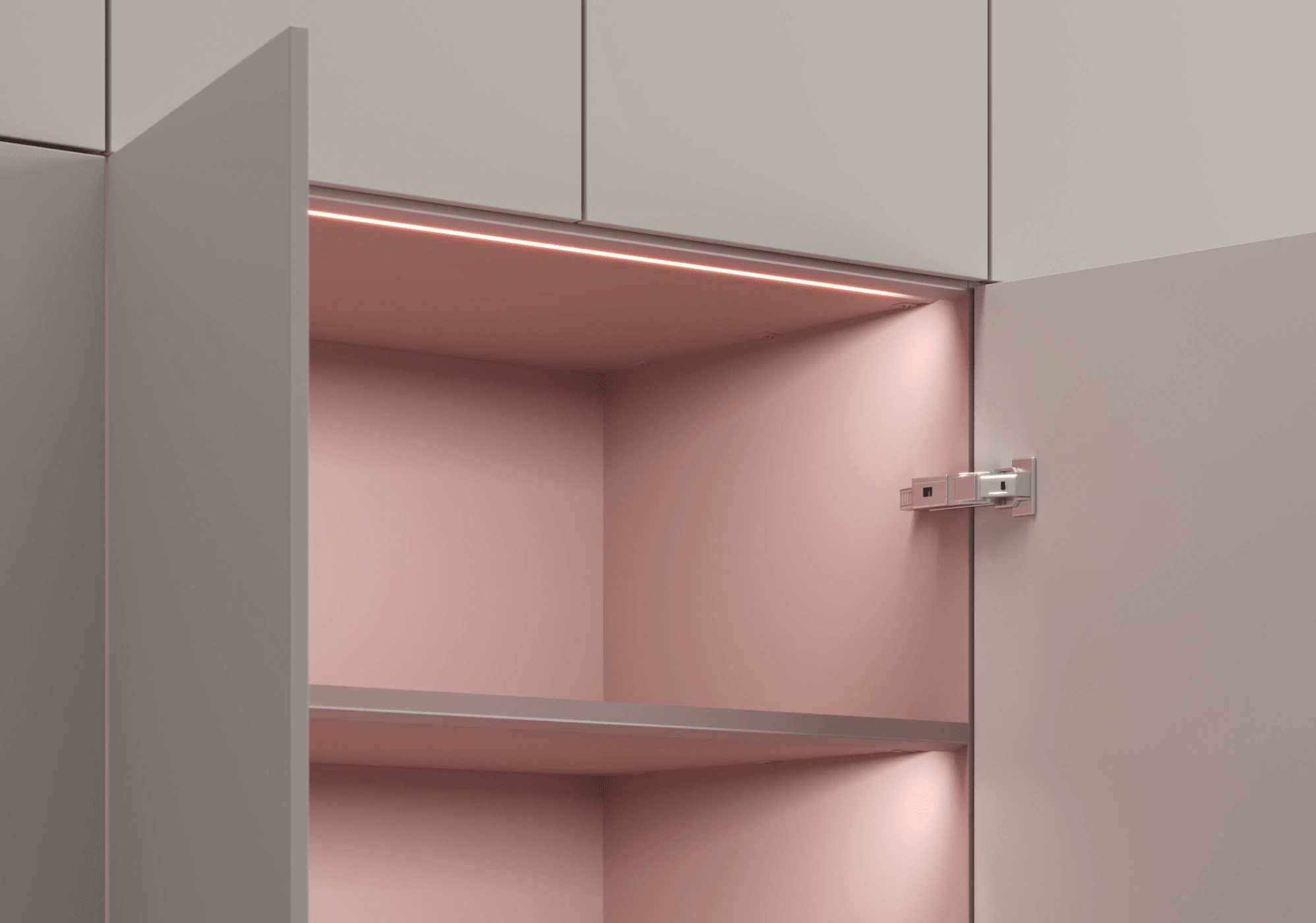 Hög Bred Cashmere Beige + Antique Pink 5 dörr Garderob med Interna och Externa Lådor och Skena - 210x238x53cm 5