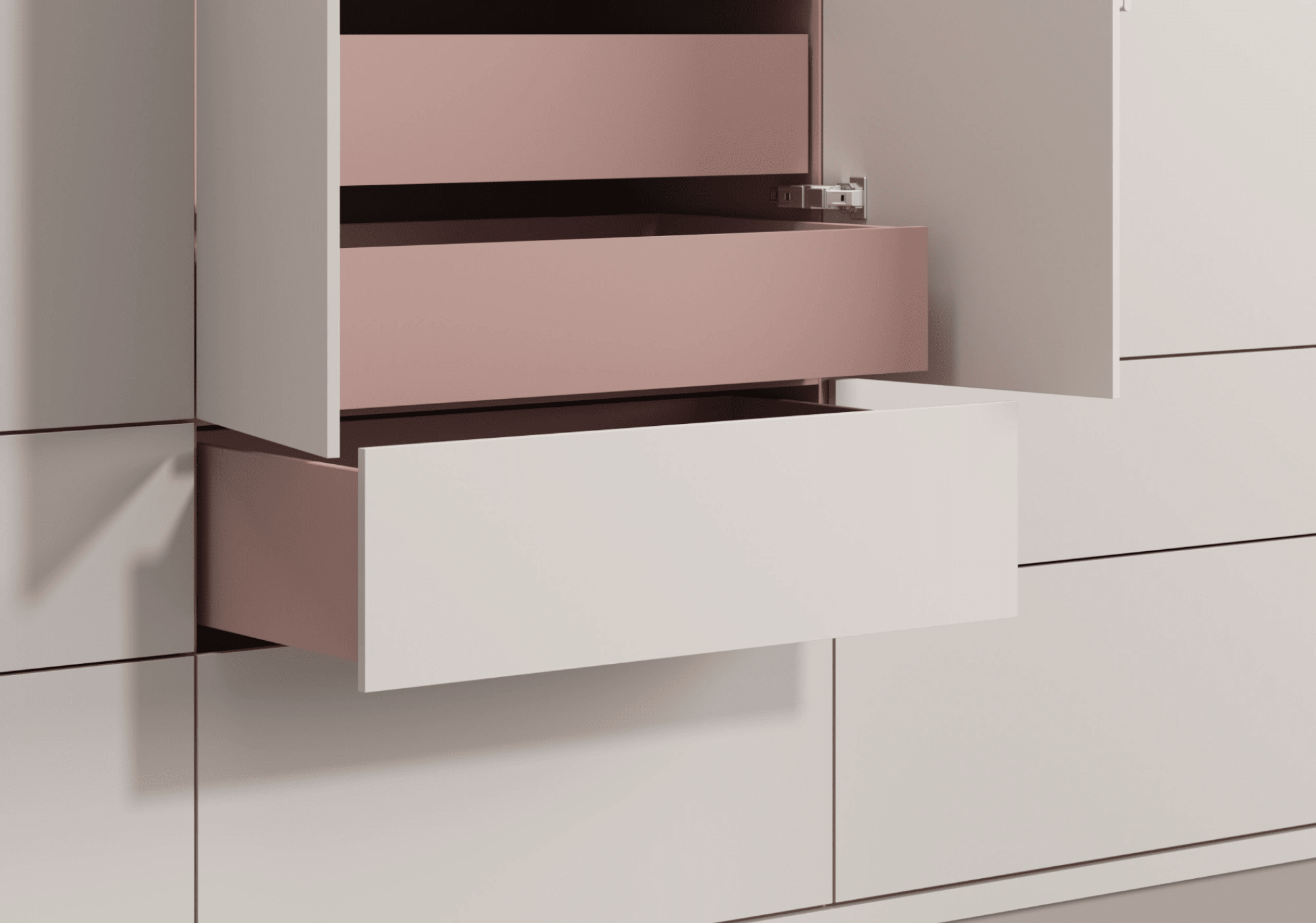 Hög Bred Cashmere Beige + Antique Pink 5 dörr Garderob med Interna och Externa Lådor och Skena - 210x238x53cm 6