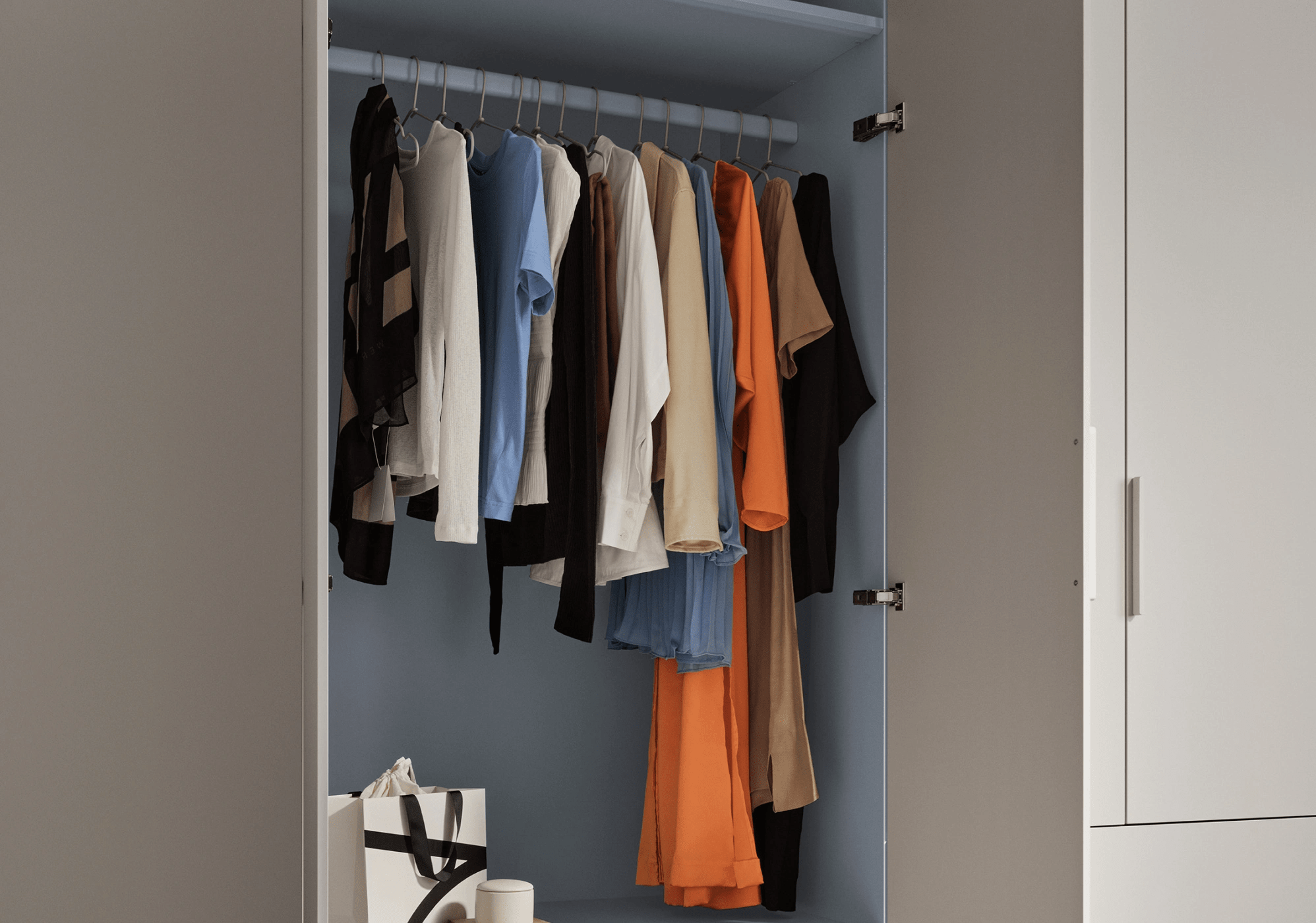 Wardrobe in Cashmere and Blue with Internal Drawers and Rail 2