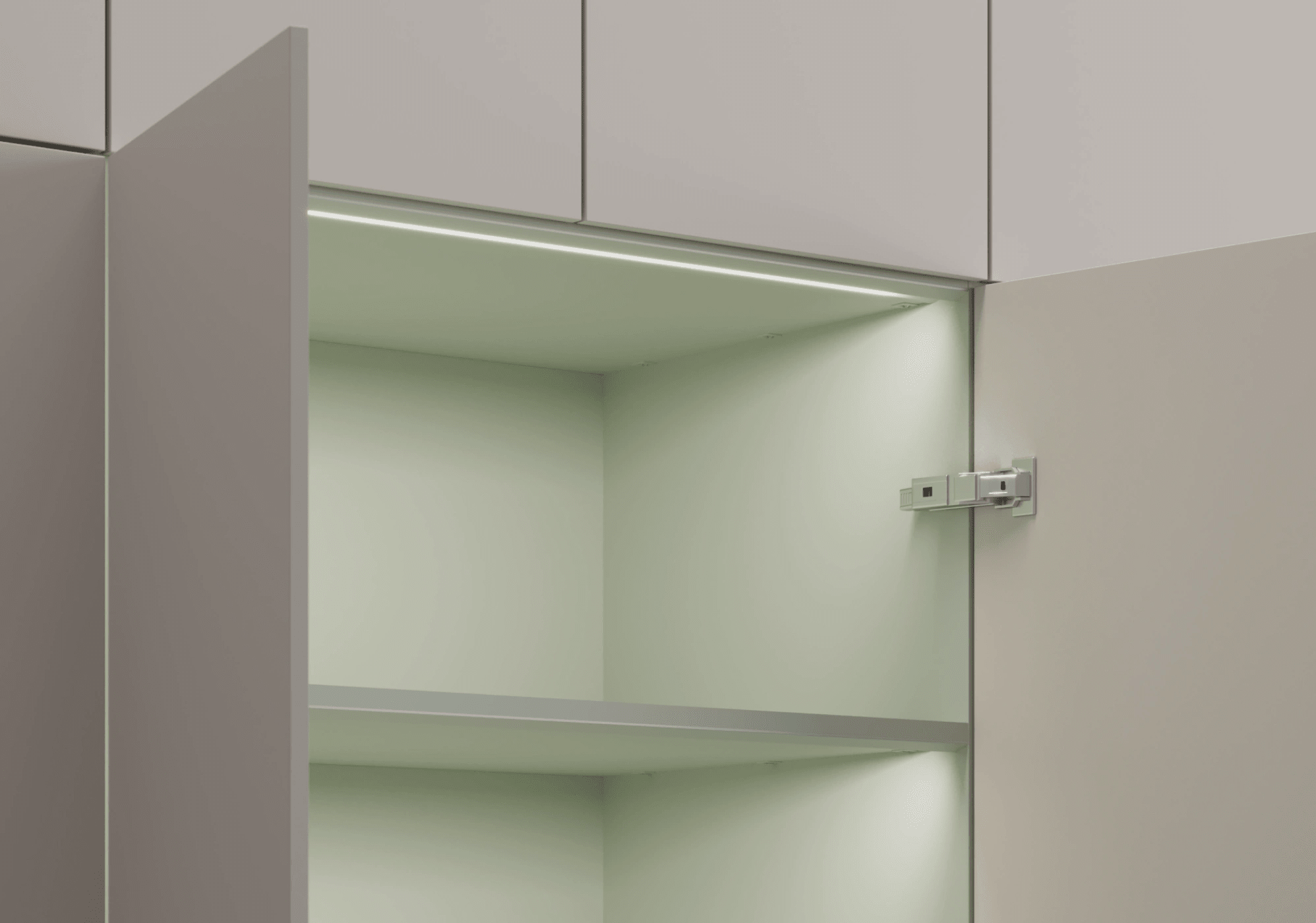 Wardrobe in Cashmere and Green with Internal Drawers and Rail 5