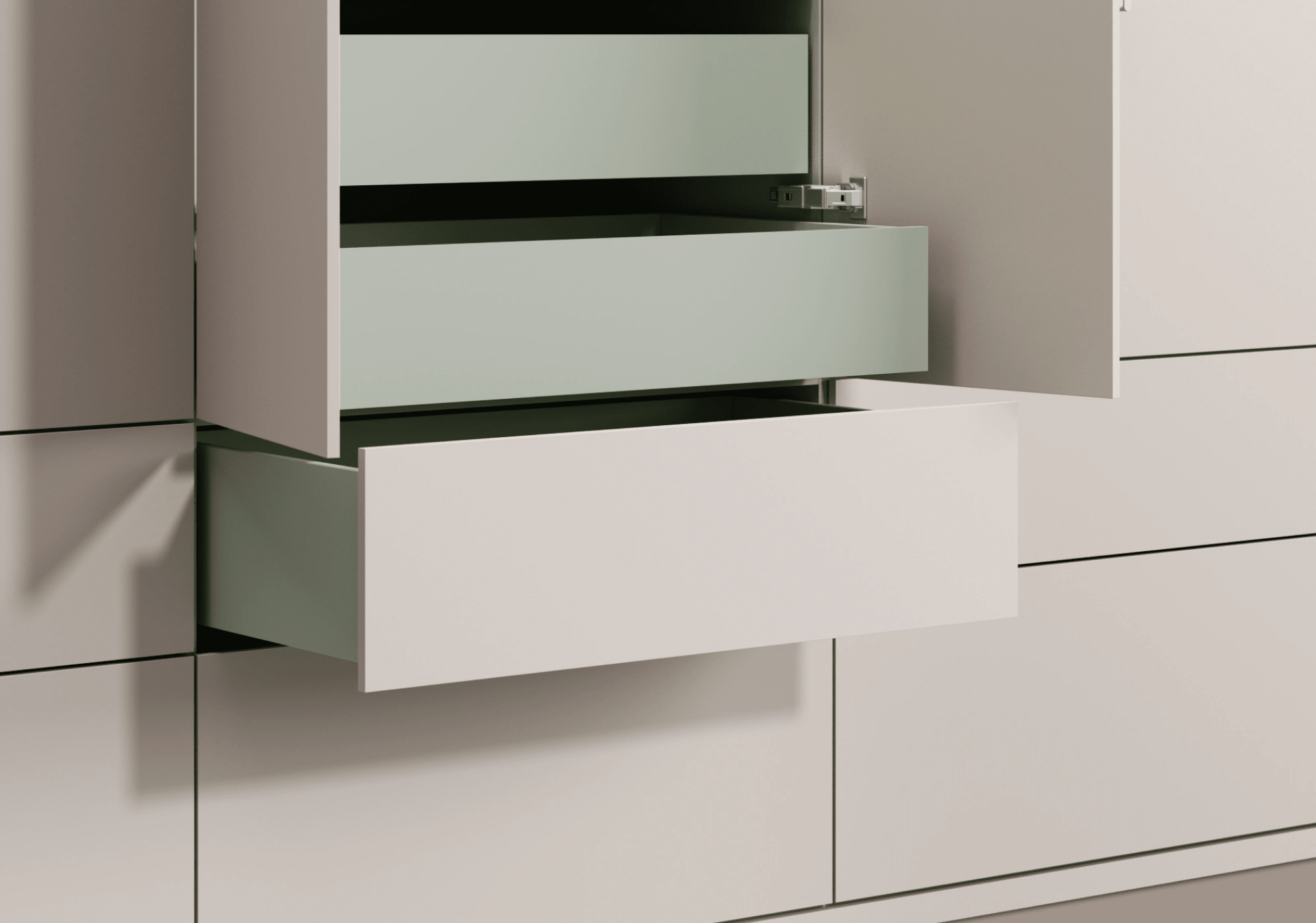 Wardrobe in Cashmere and Green with Internal and External Drawers 6