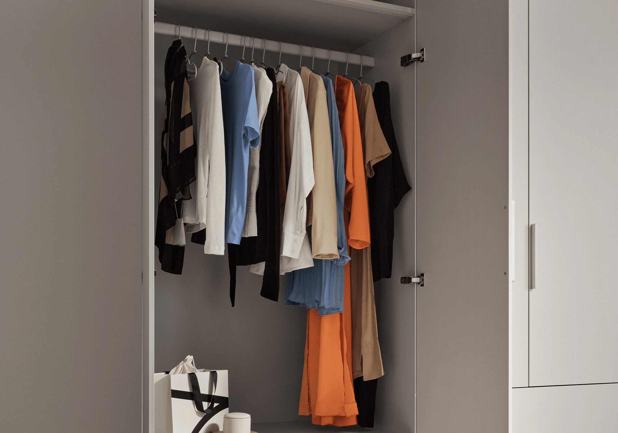 Wardrobe in Beige with Internal Drawers and Rail 2