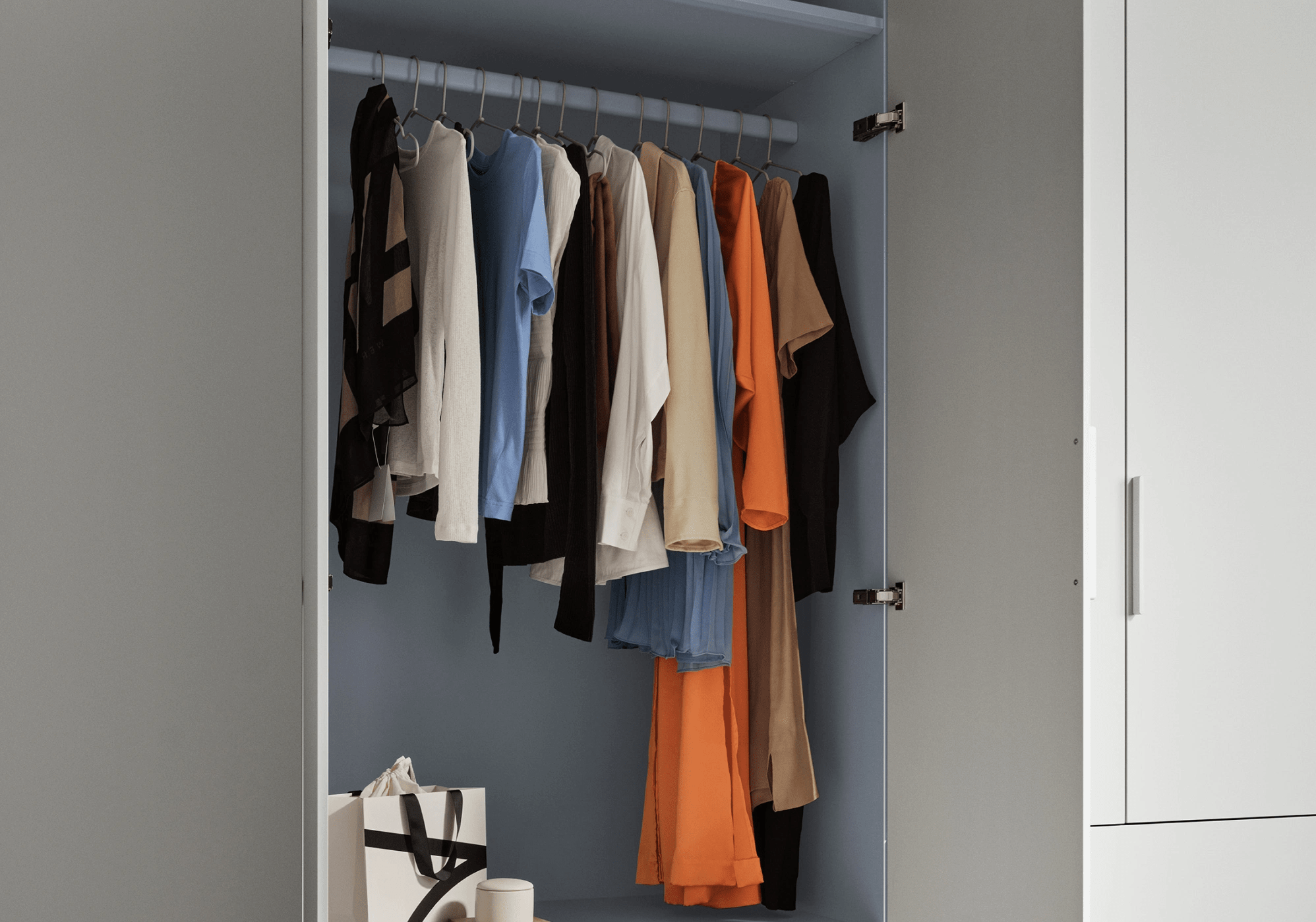 Wardrobe in White and Blue with Internal and External Drawers 2