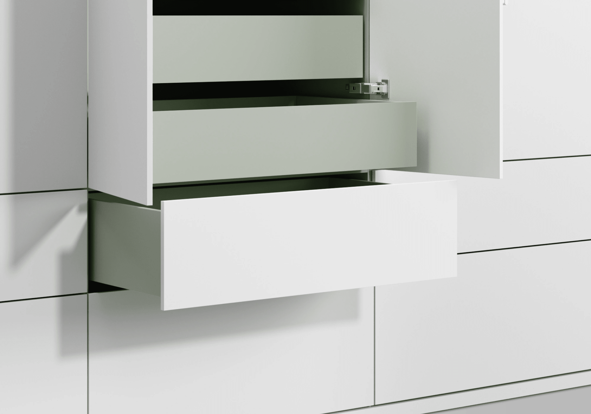 Wardrobe in White and Green with Internal and External Drawers 6
