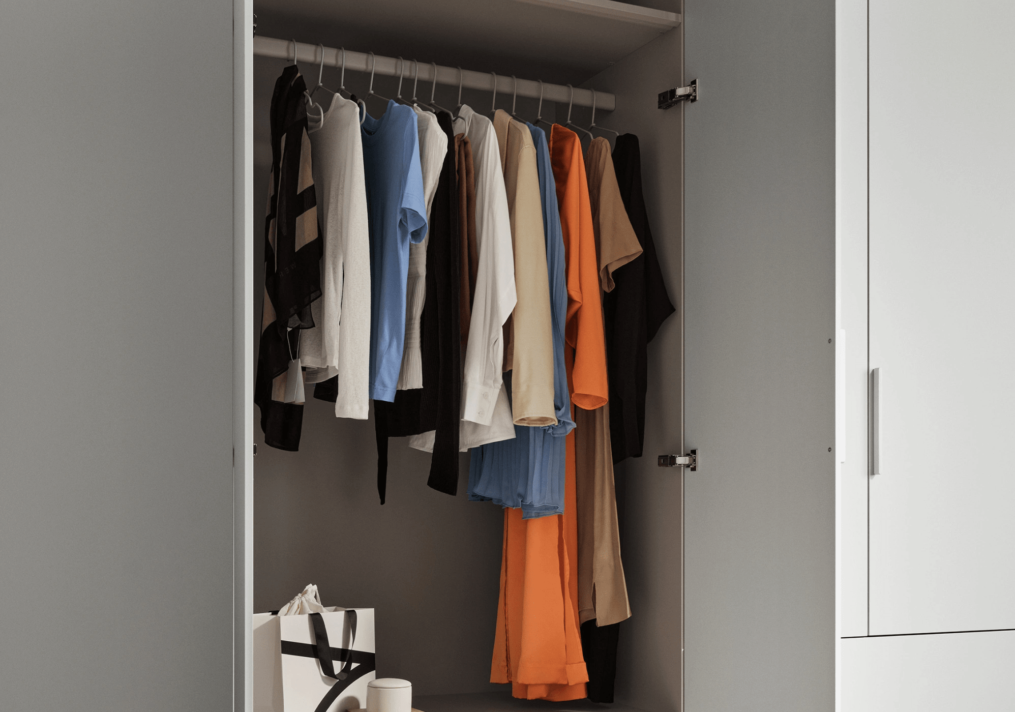 Wardrobe in White and Gray with Internal and External Drawers 2