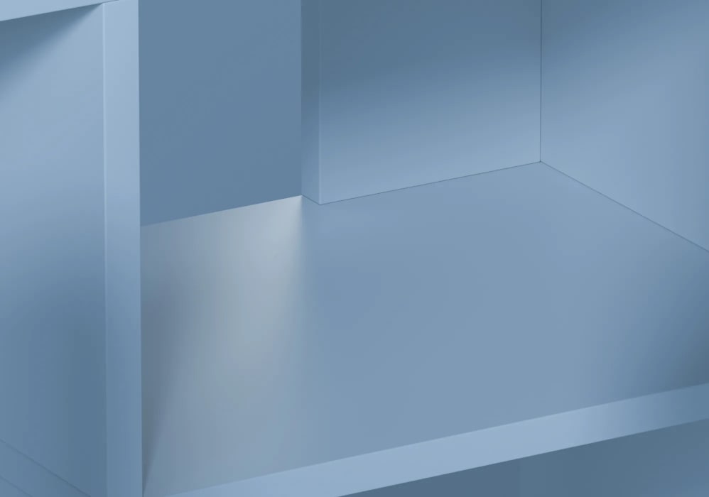 Hoches Schlankes Hellblau Bücherregal mit Türen und Schubladen - 146x223x32cm 6