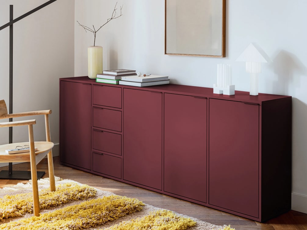Large Burgundy Red Sideboard with Doors - 222x83x32cm 2