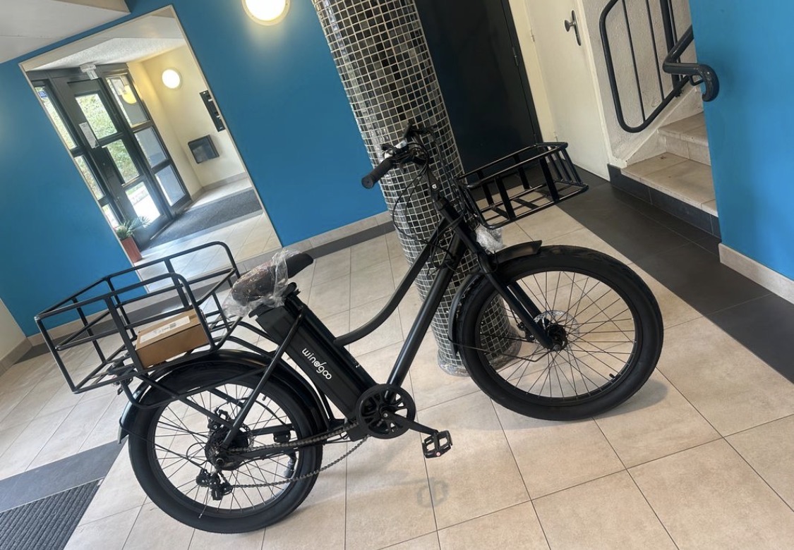 Vélo électrique fatbike avec paniers cargo