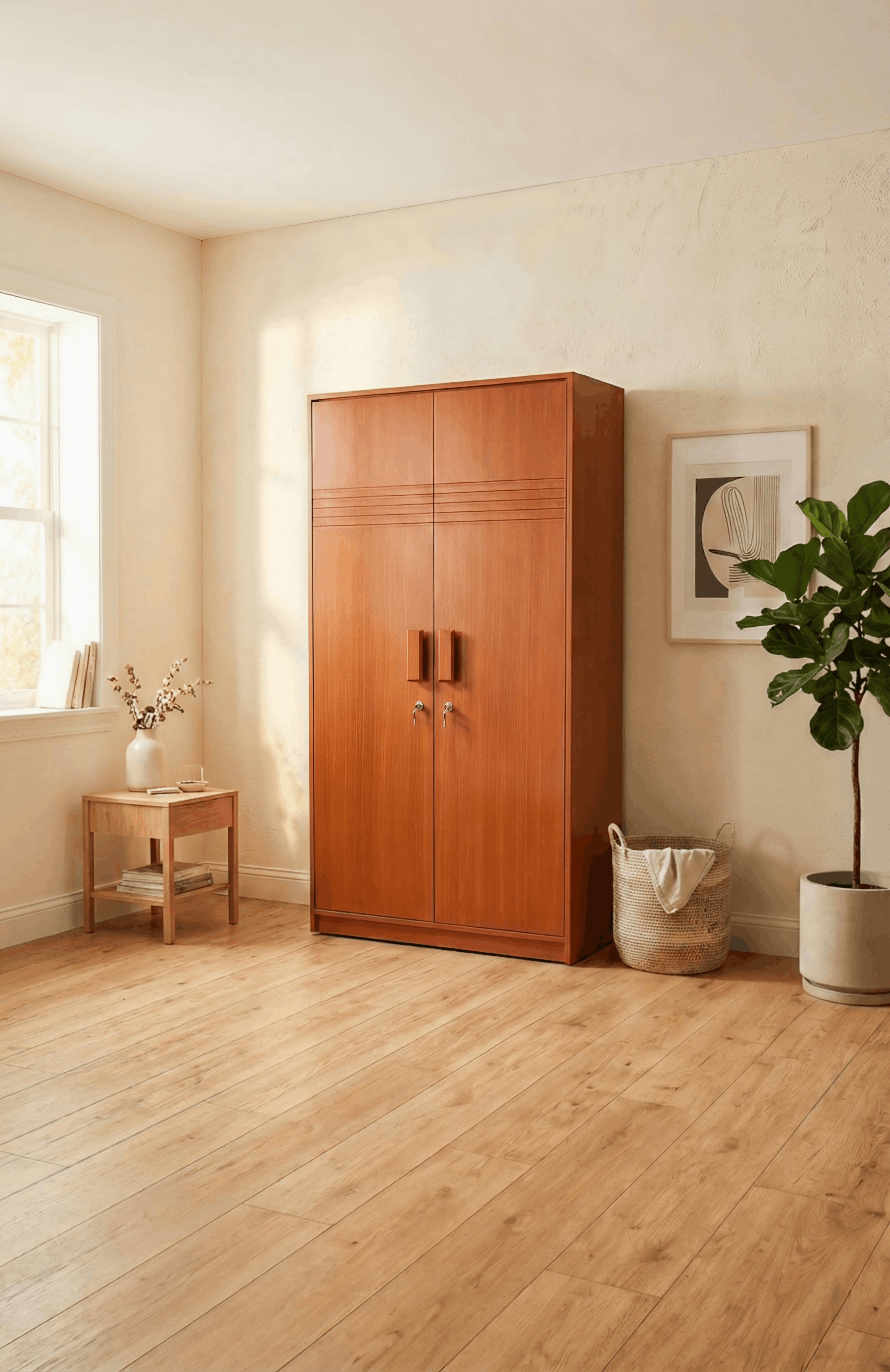 Minimalist Teak Finish Wardrobe