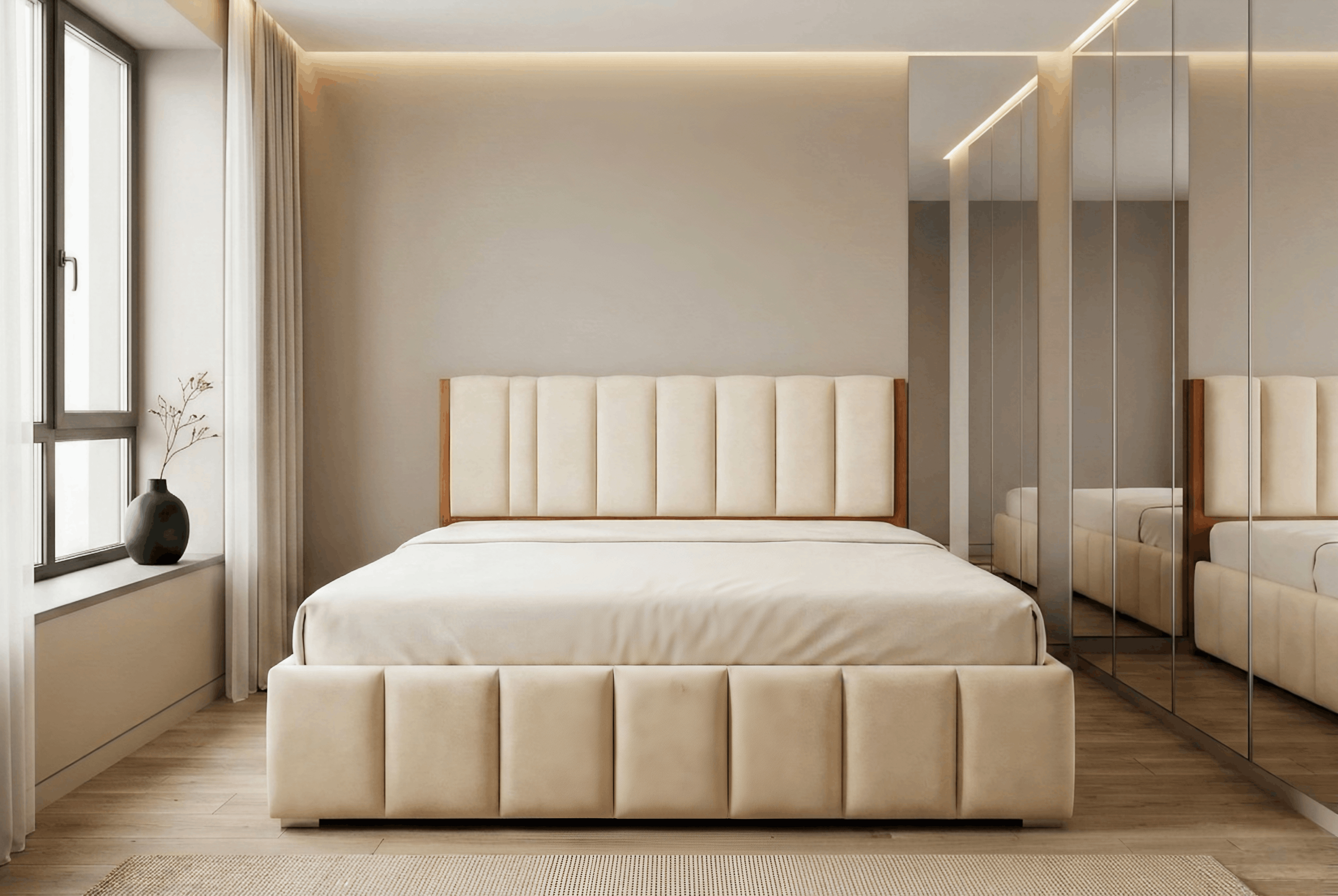 Channel-Tufted Upholstered Bed